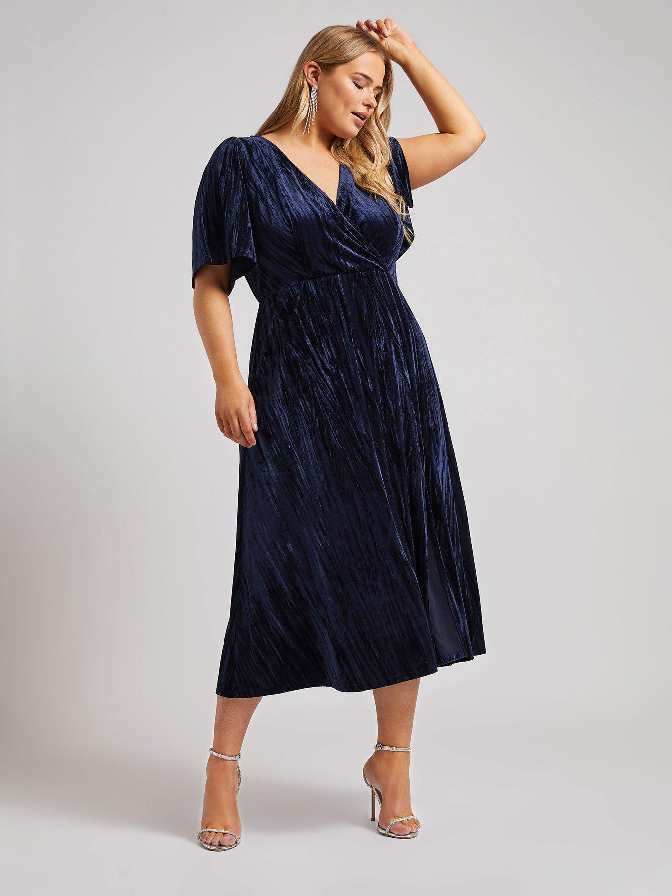 yours-curve-crushed-velvet-wrap-dress-blue