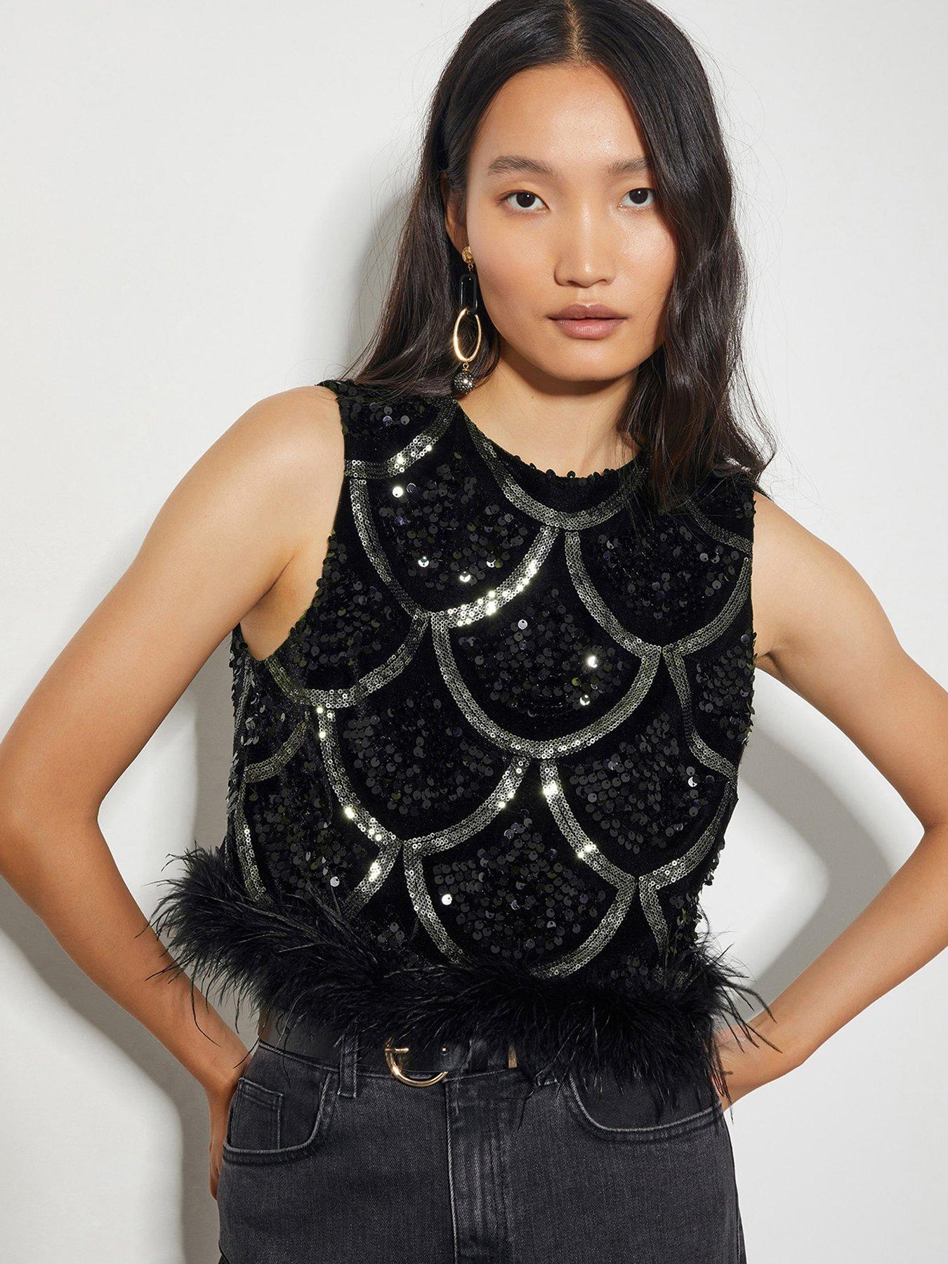 monsoon-sira-sequin-feather-top-black