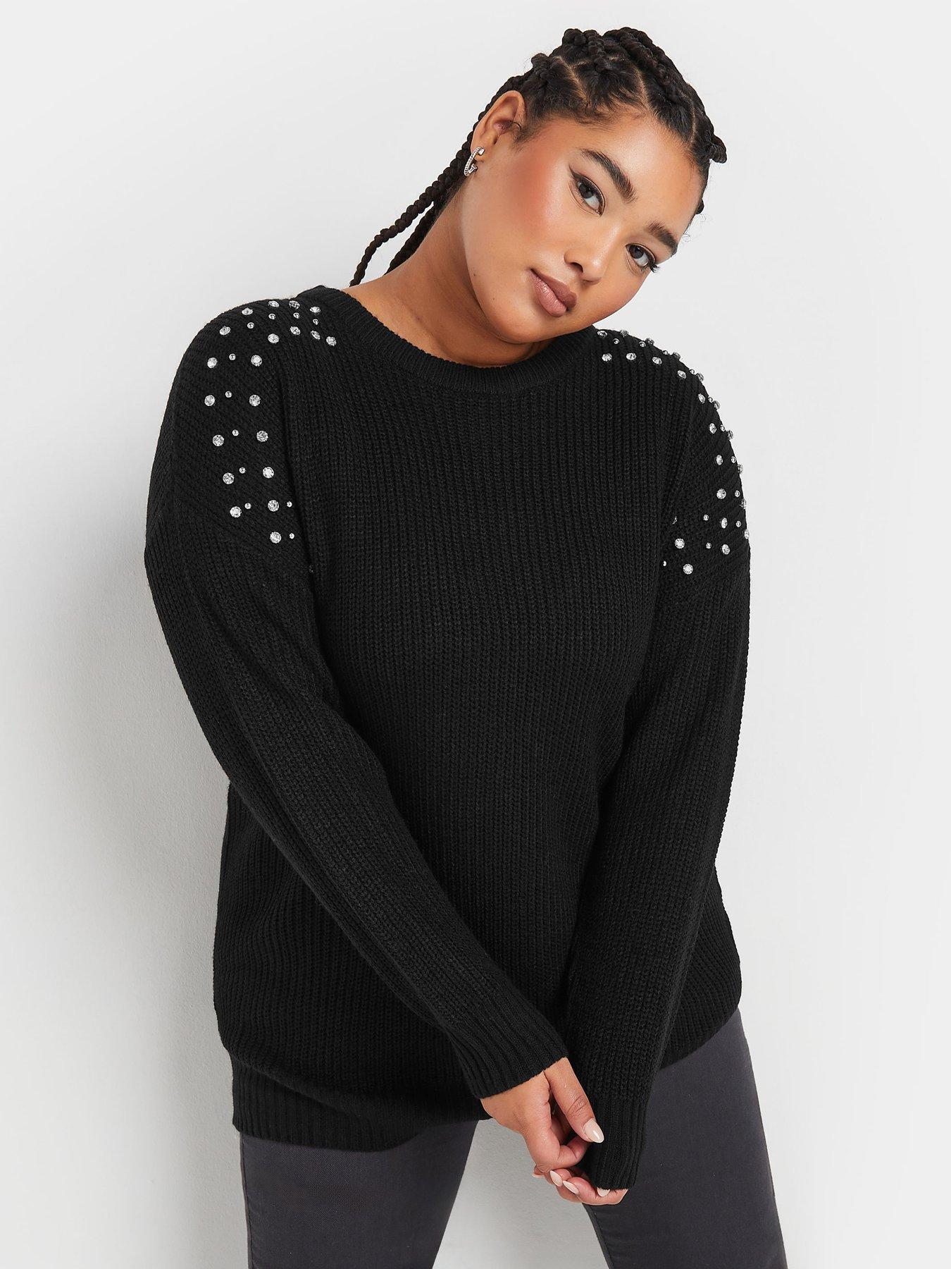 yours-curve-diamante-embellished-shoulder-jumper-black