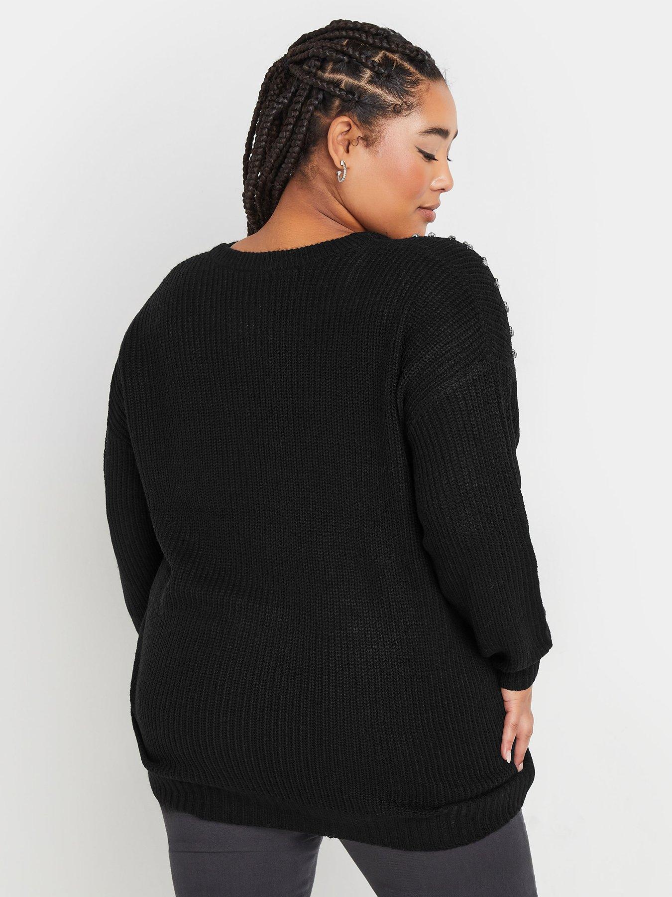 yours-curve-diamante-embellished-shoulder-jumper-blackstillFront