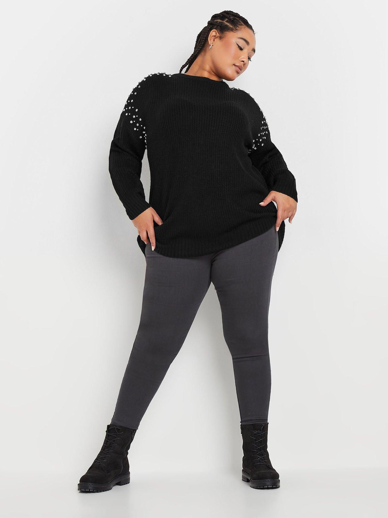 yours-curve-diamante-embellished-shoulder-jumper-blackback