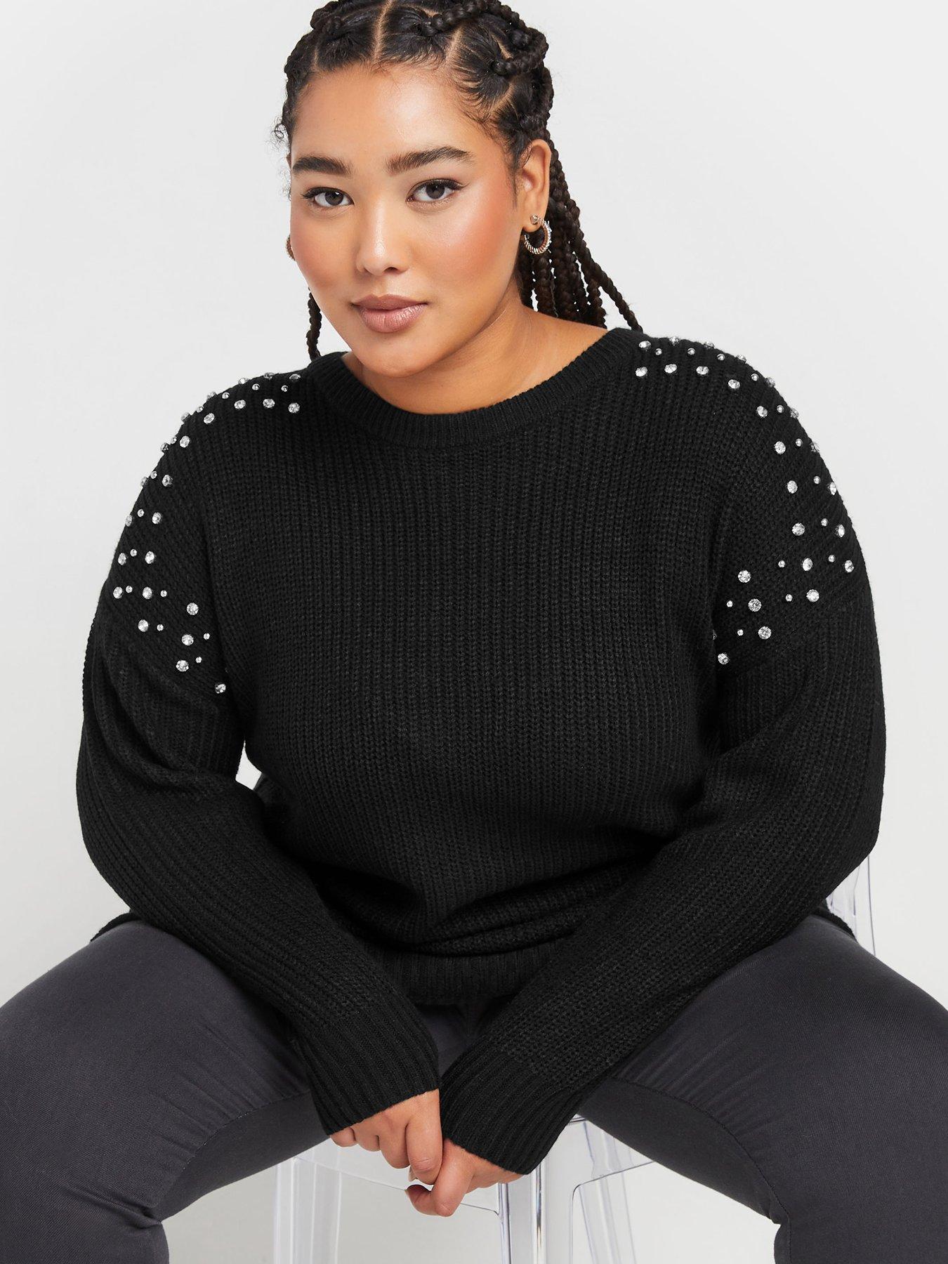 yours-curve-diamante-embellished-shoulder-jumper-blackoutfit