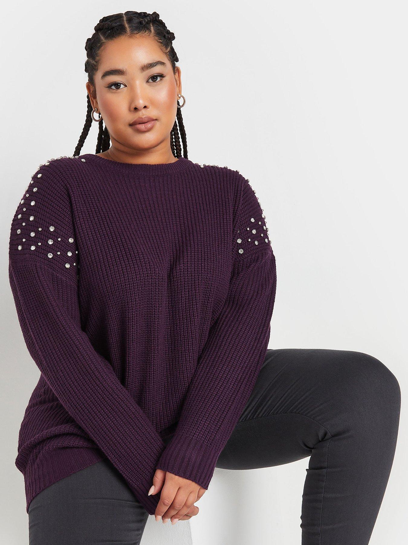 yours-curve-diamante-embellished-shoulder-jumper-purple