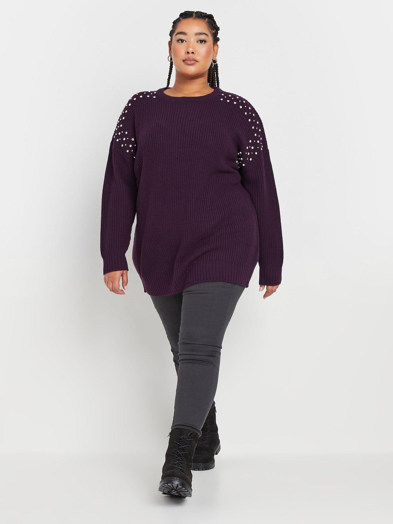 yours-curve-diamante-embellished-shoulder-jumper-purpleback