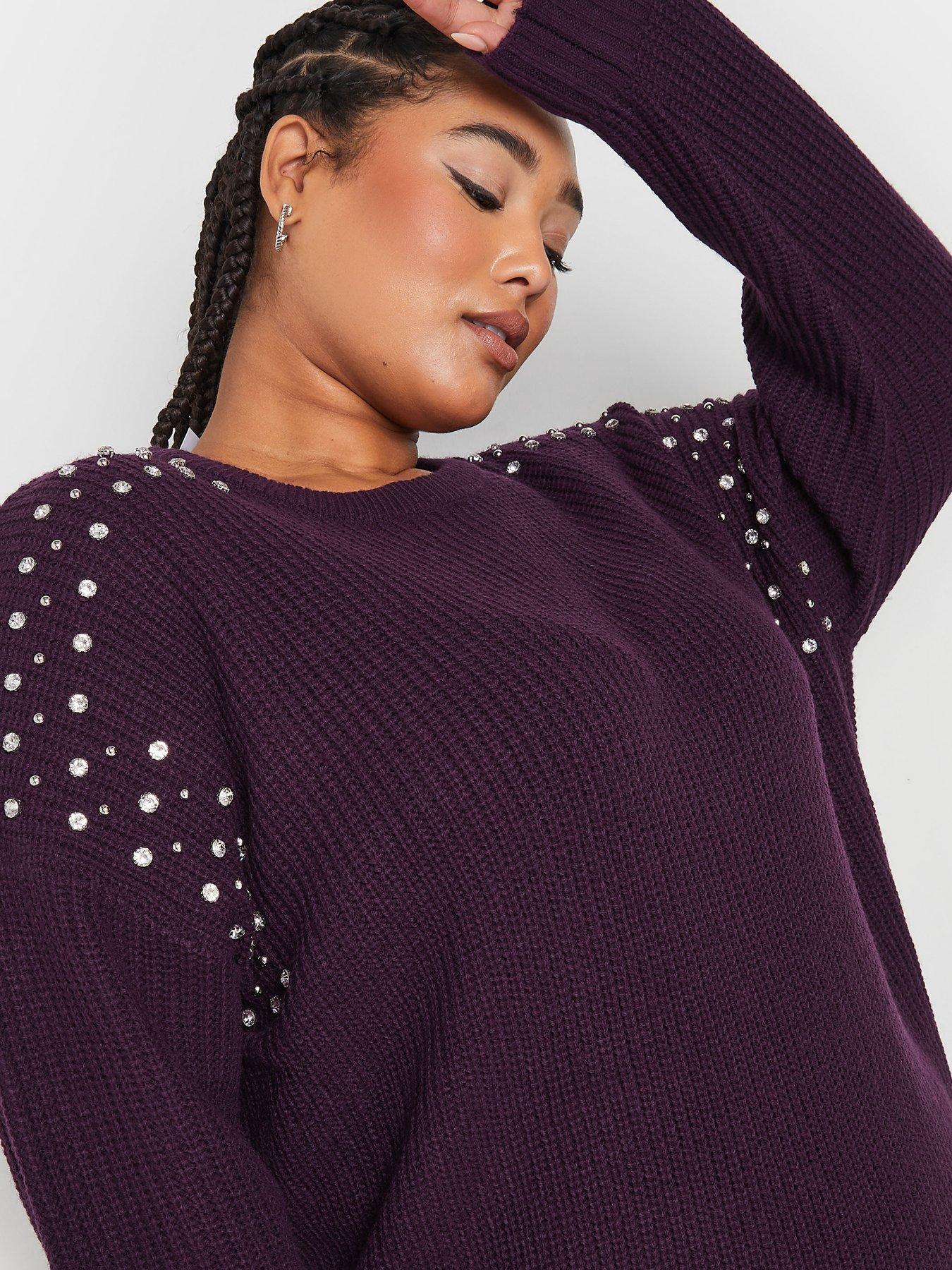 yours-curve-diamante-embellished-shoulder-jumper-purpleoutfit