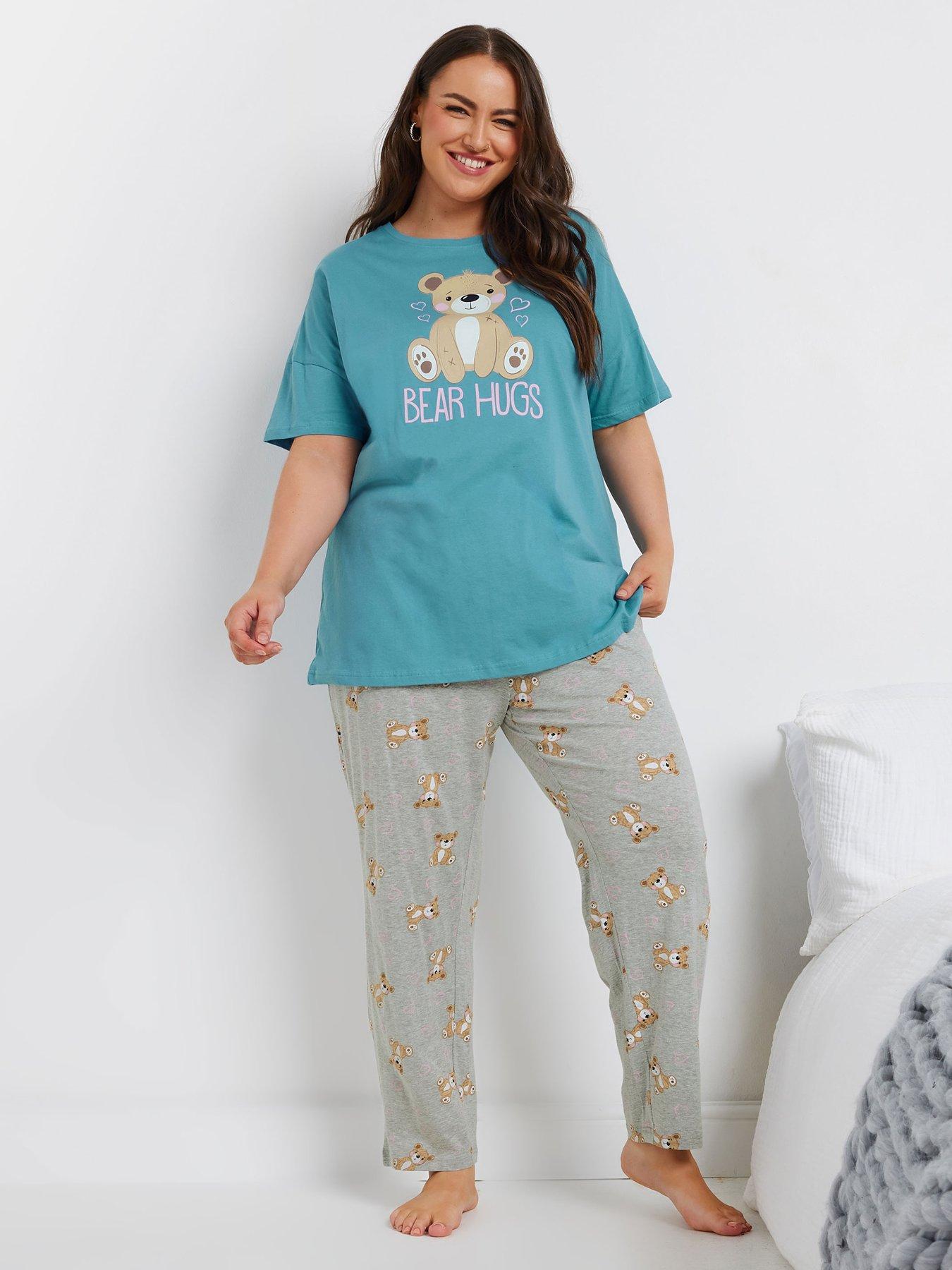 yours-curve-bear-hugs-short-sleeve-wide-leg-pj-set-blue