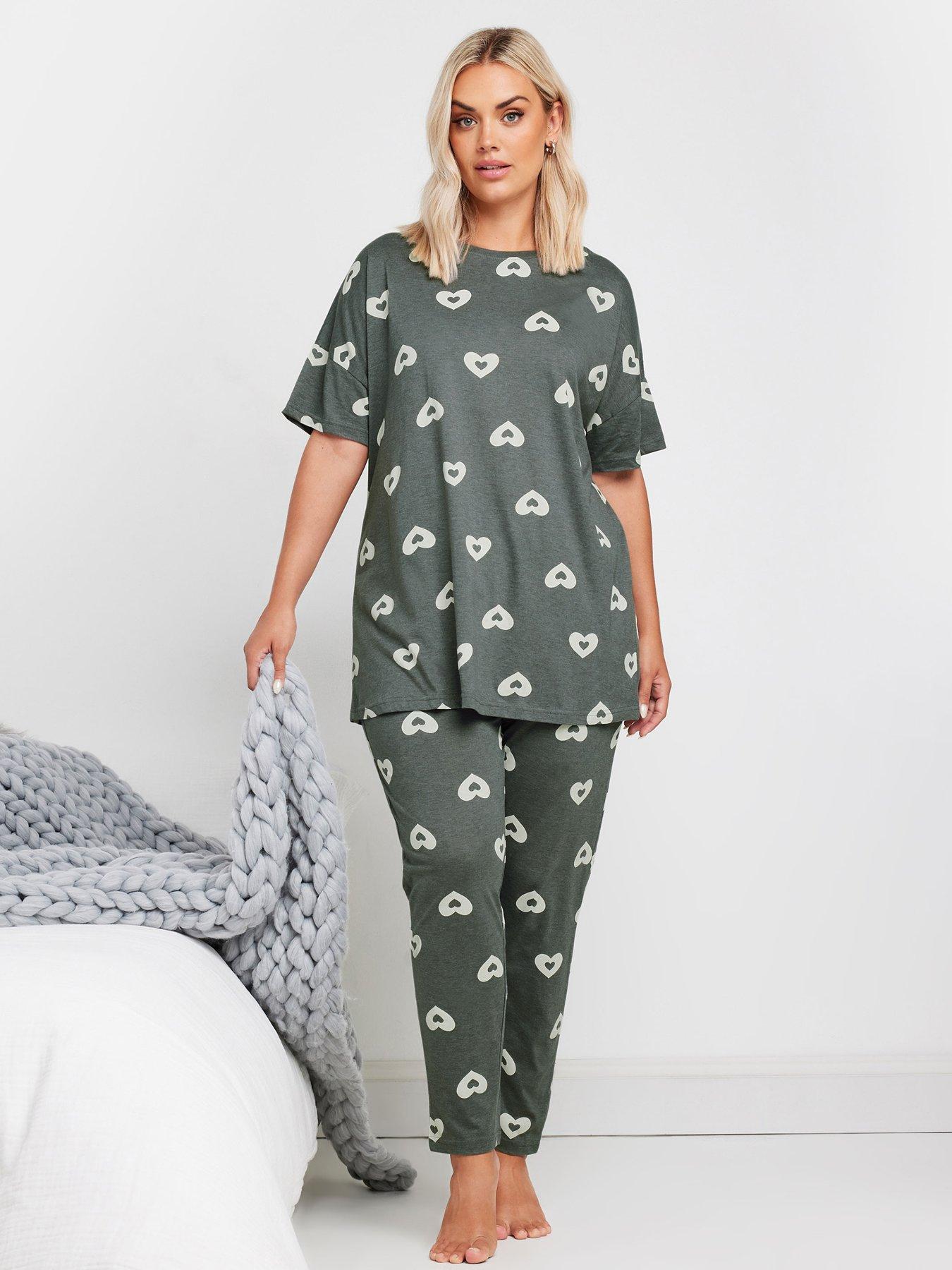 Yours Curve Double Heart Short Sleeve Tapered Pj Set - Grey