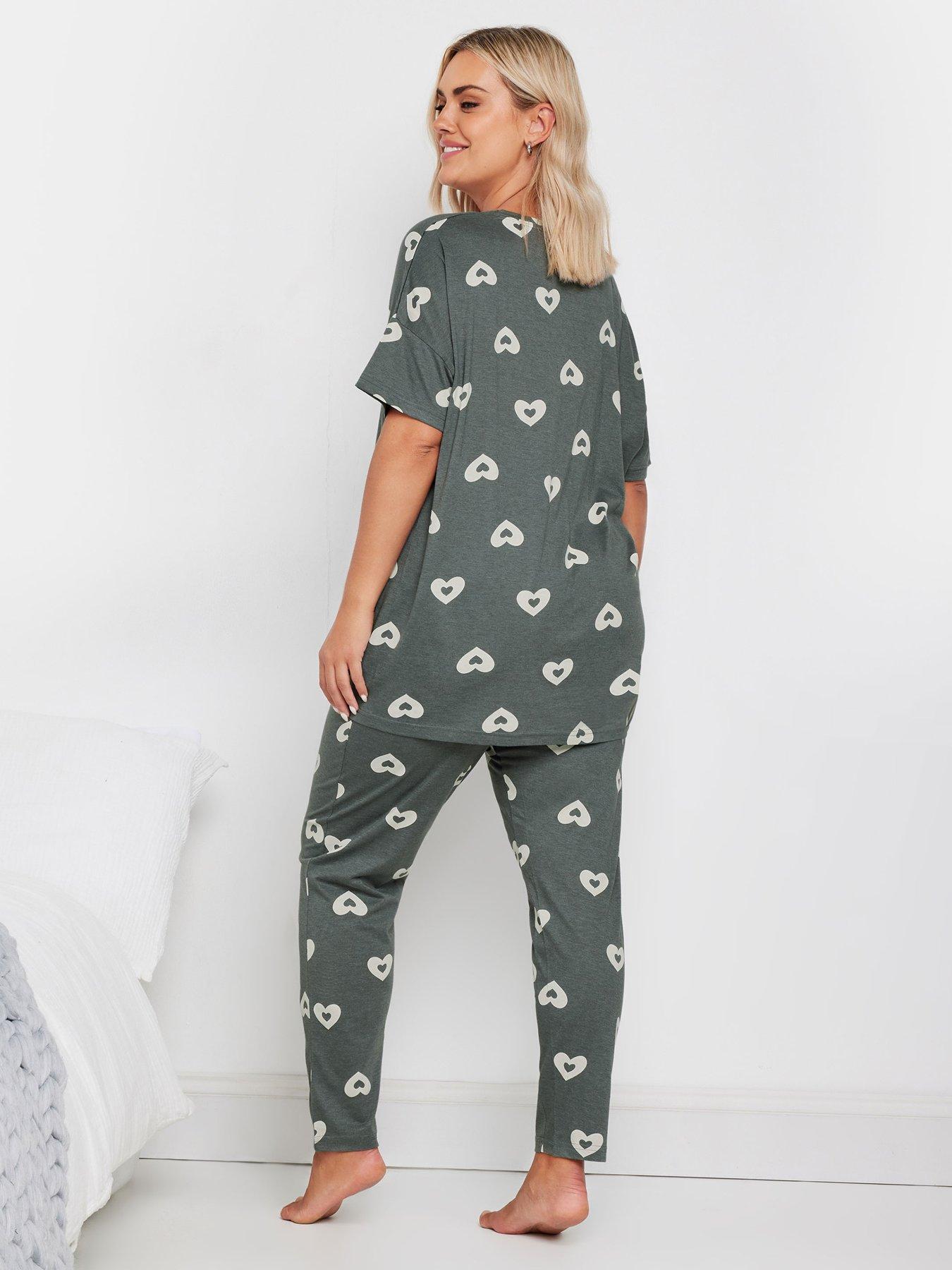 yours-curve-double-heart-short-sleeve-tapered-pj-set-greystillFront