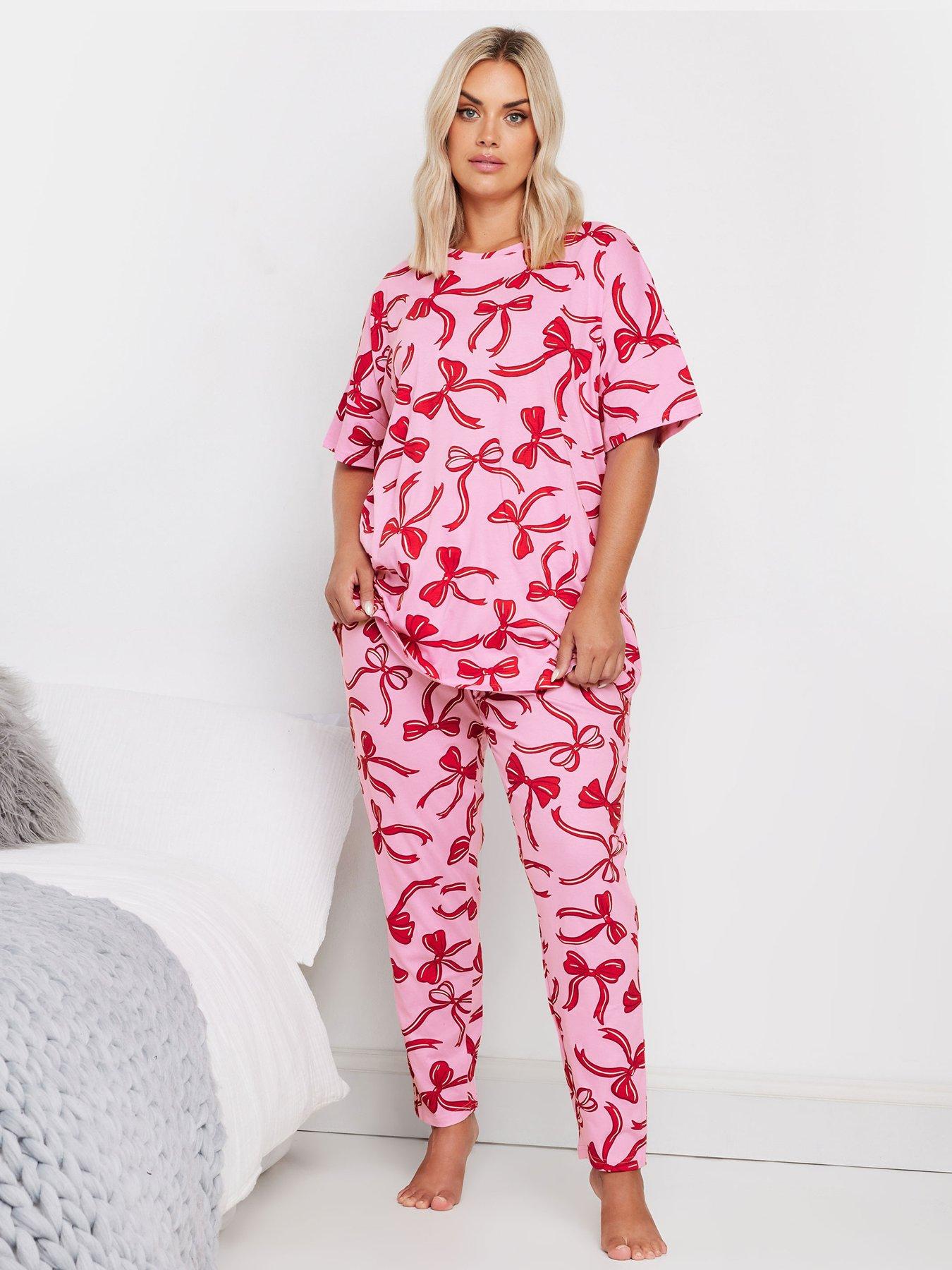 yours-curve-bows-short-sleeve-tapered-pj-set-pink