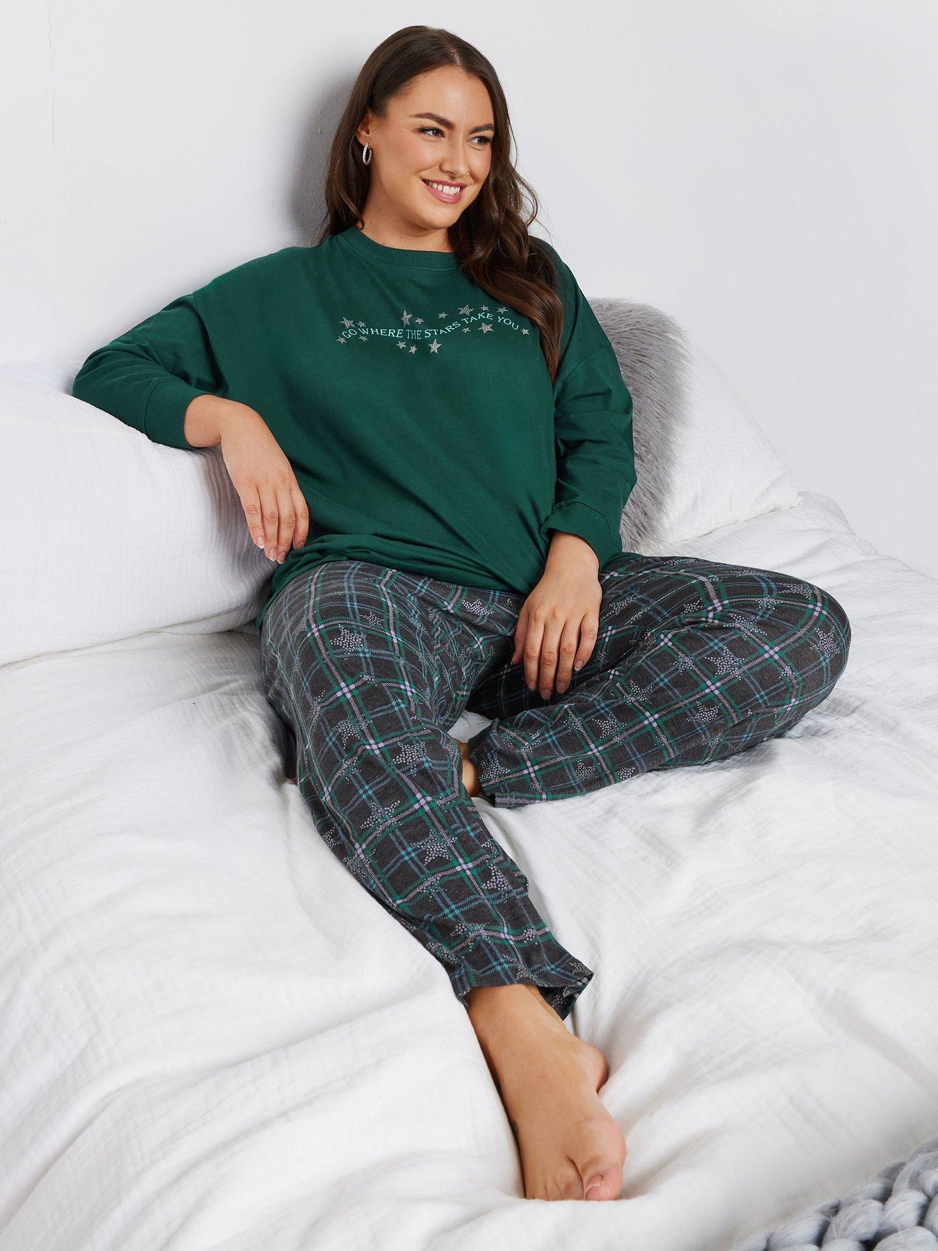 yours-curve-star-check-long-sleeve-wide-leg-pj-set