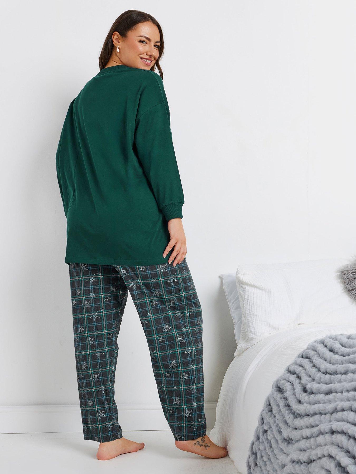 yours-curve-star-check-long-sleeve-wide-leg-pj-setstillFront