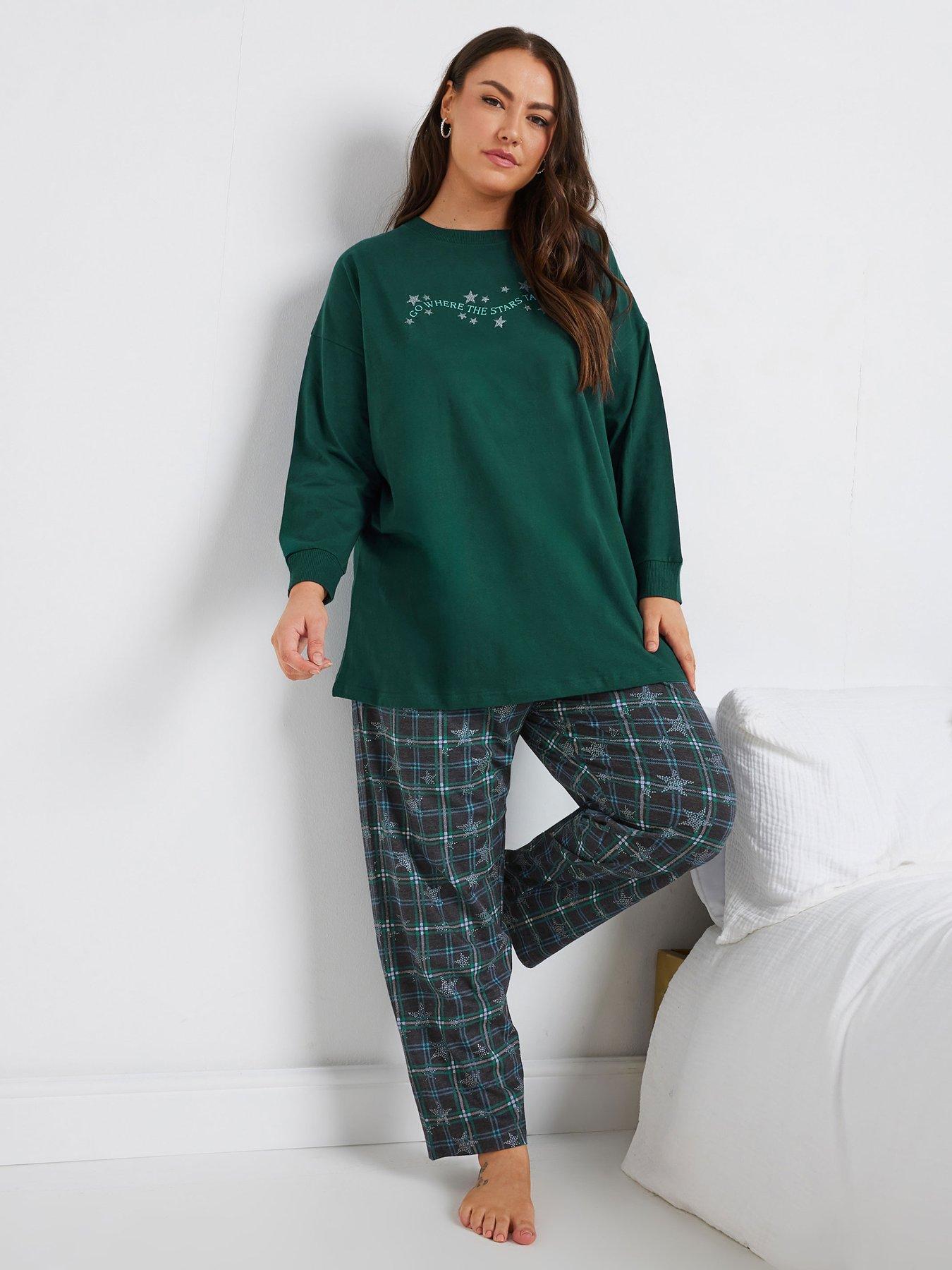 yours-curve-star-check-long-sleeve-wide-leg-pj-setback