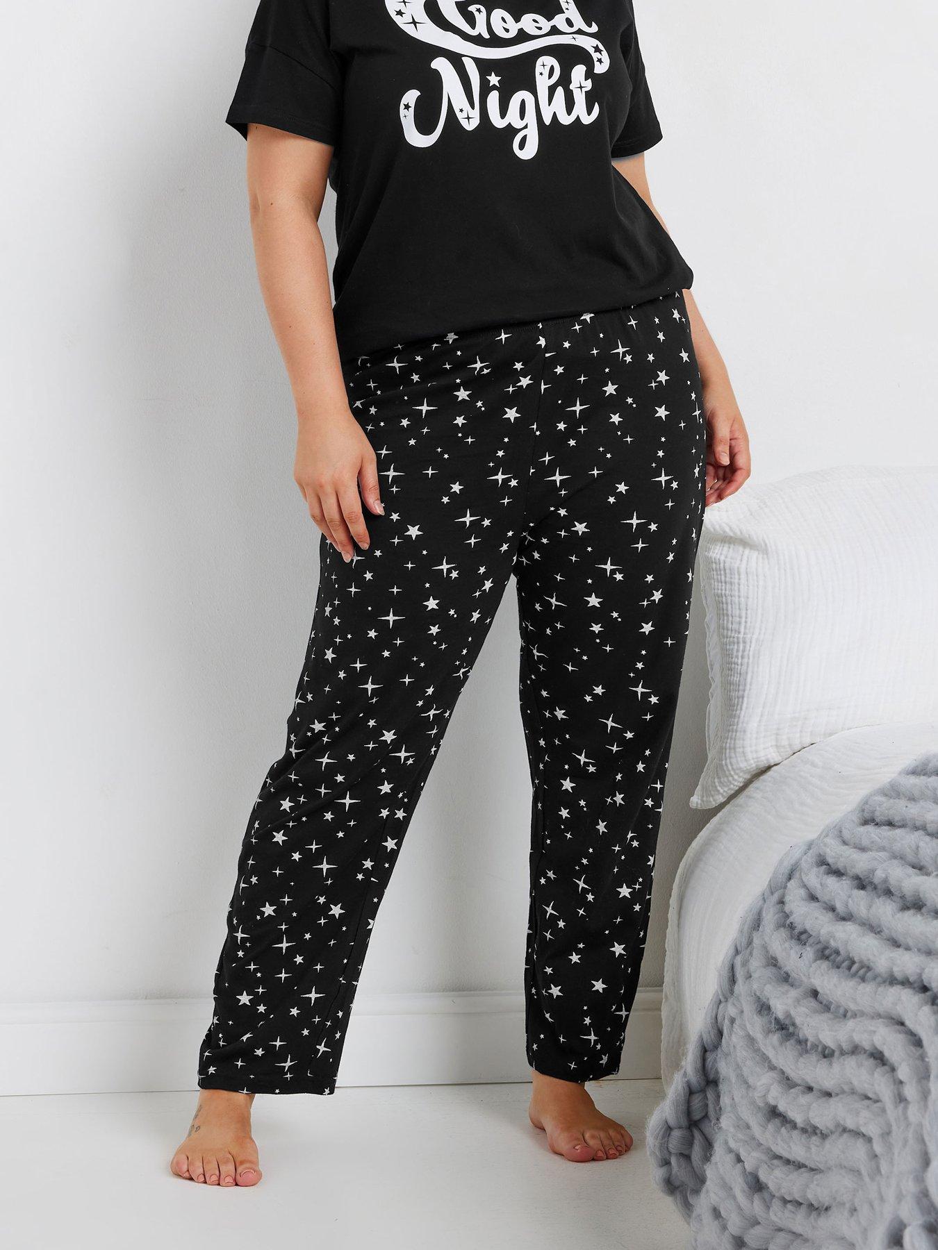 yours-curve-sparkly-star-wide-leg-pj-pant-black