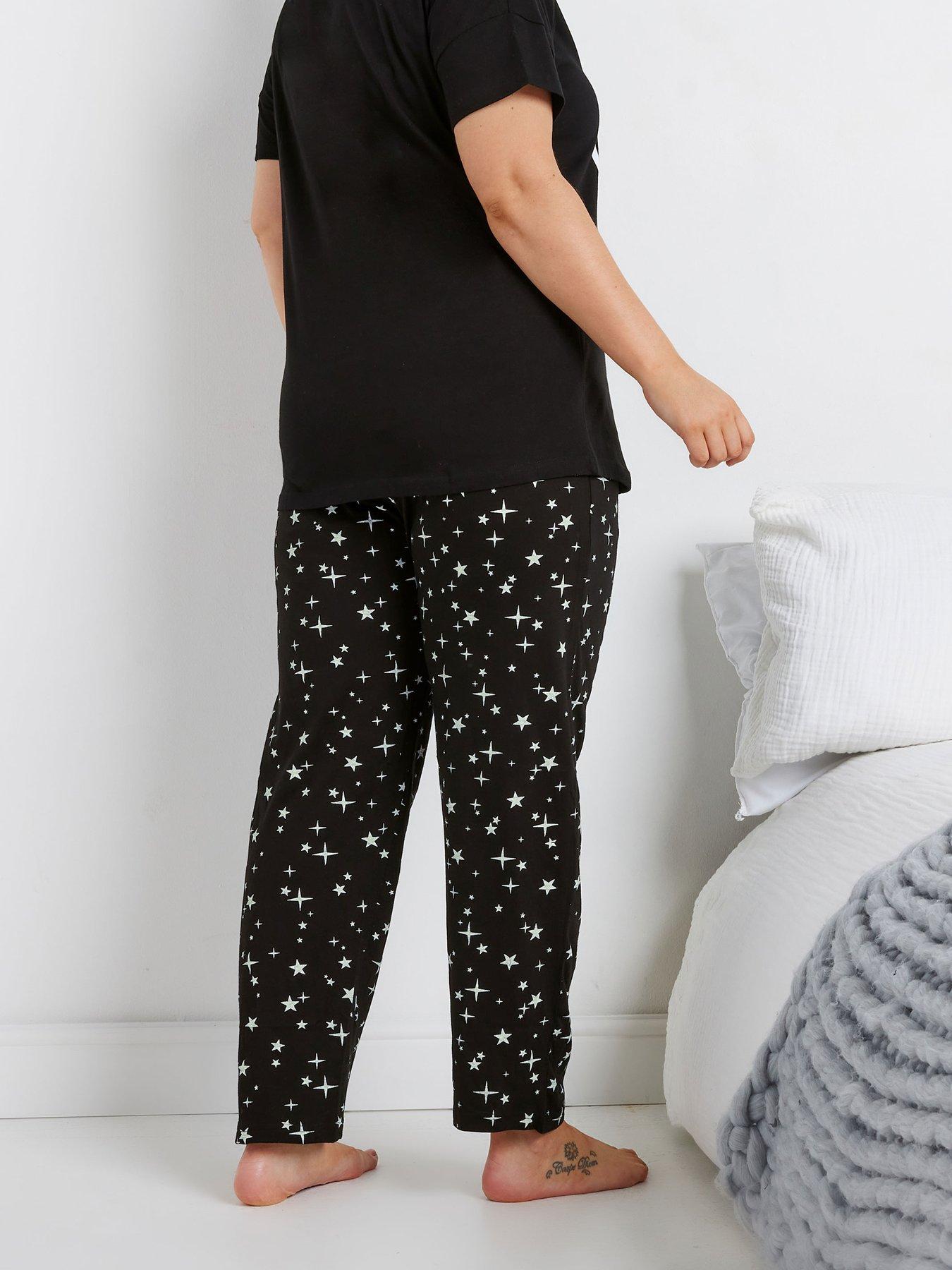 yours-curve-sparkly-star-wide-leg-pj-pant-blackstillFront