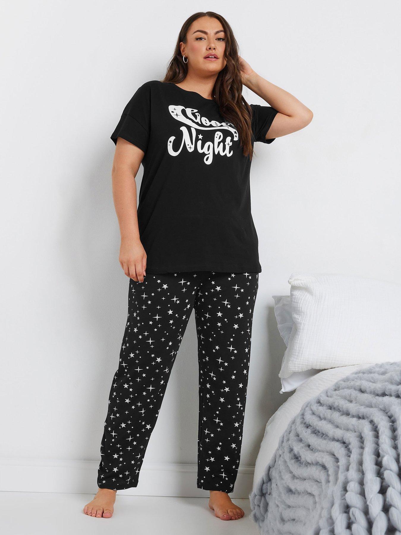 yours-curve-sparkly-star-wide-leg-pj-pant-blackback