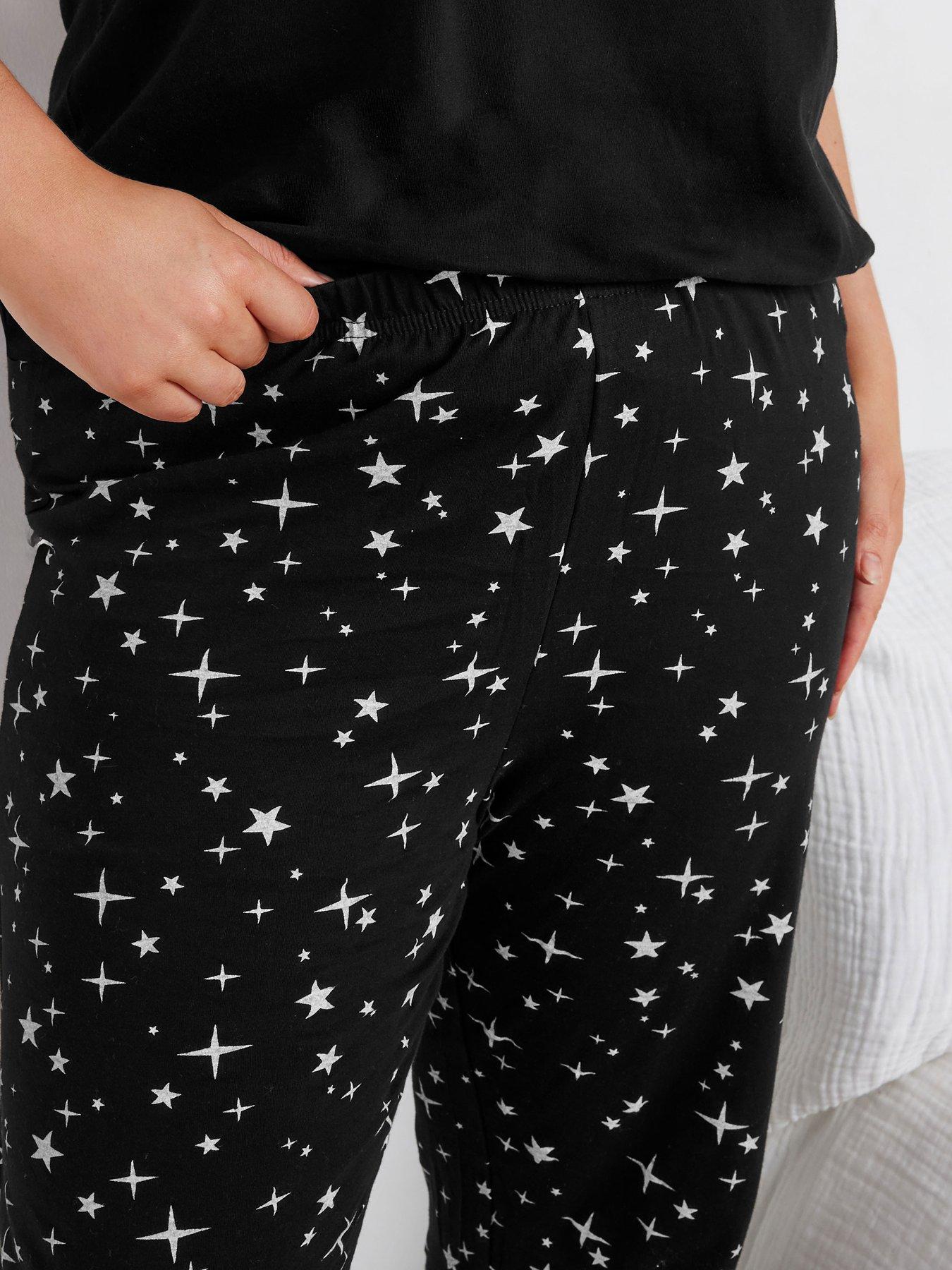 yours-curve-sparkly-star-wide-leg-pj-pant-blackoutfit