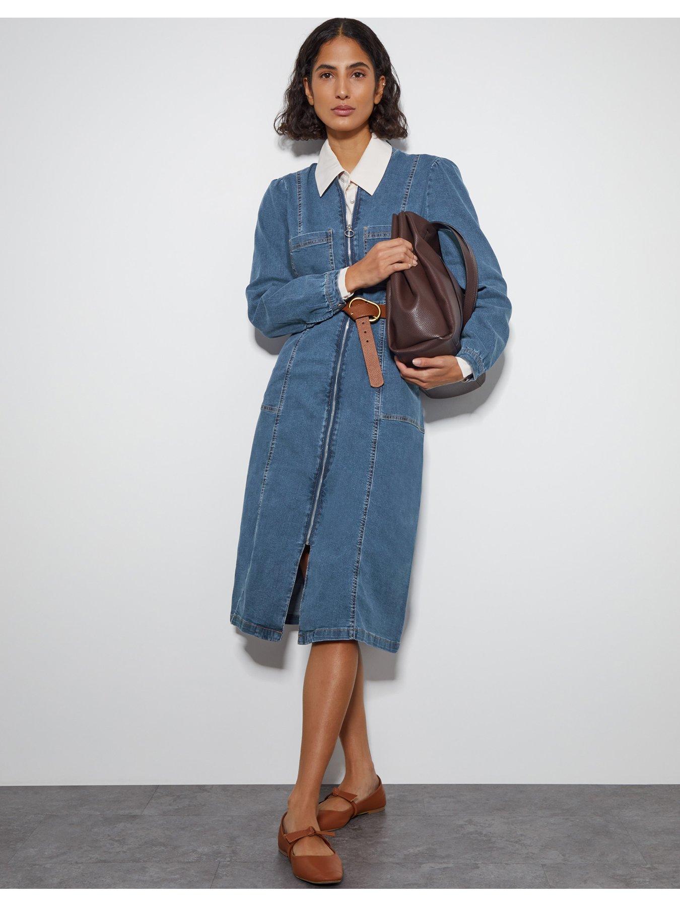 izzy denim shirt dress Ecote Izzy Strapless Embellished Denim Mini Dress