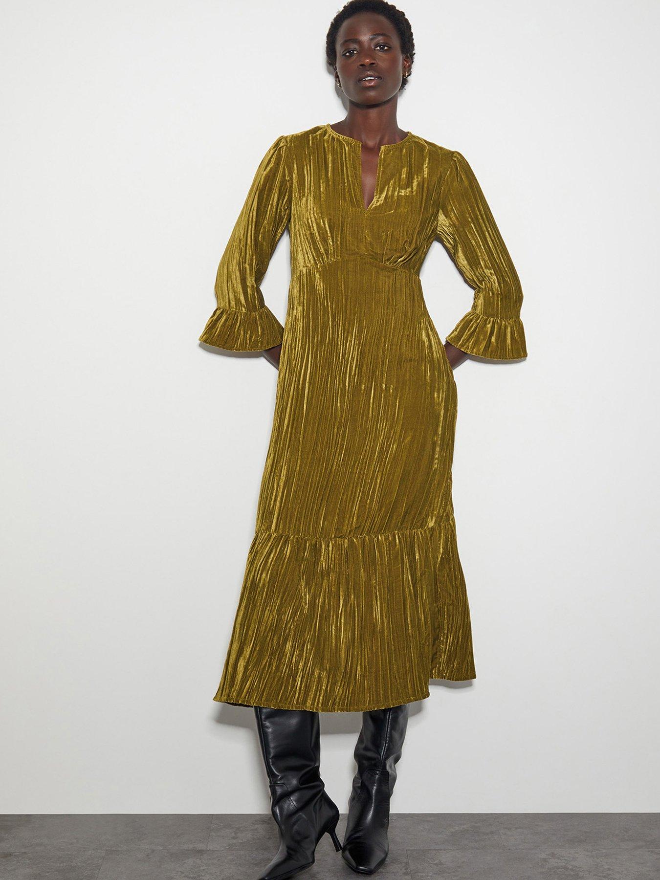 Image 1 of 5 of Monsoon Mabel Velvet Dress - Olive