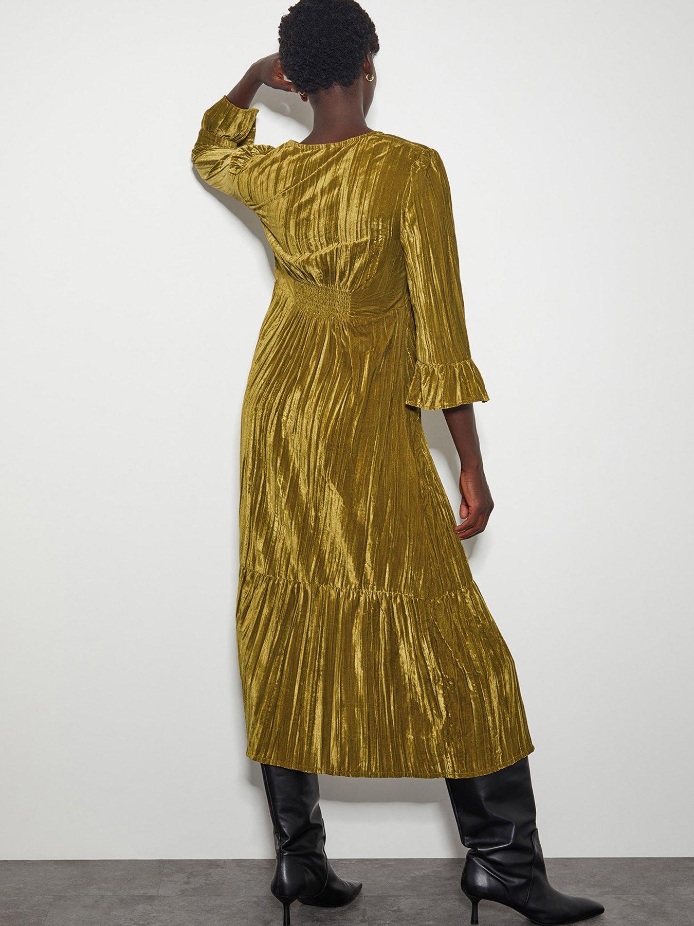 Image 2 of 5 of Monsoon Mabel Velvet Dress - Olive