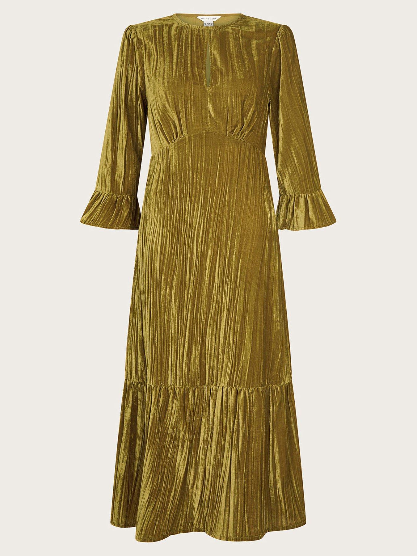 Image 3 of 5 of Monsoon Mabel Velvet Dress - Olive