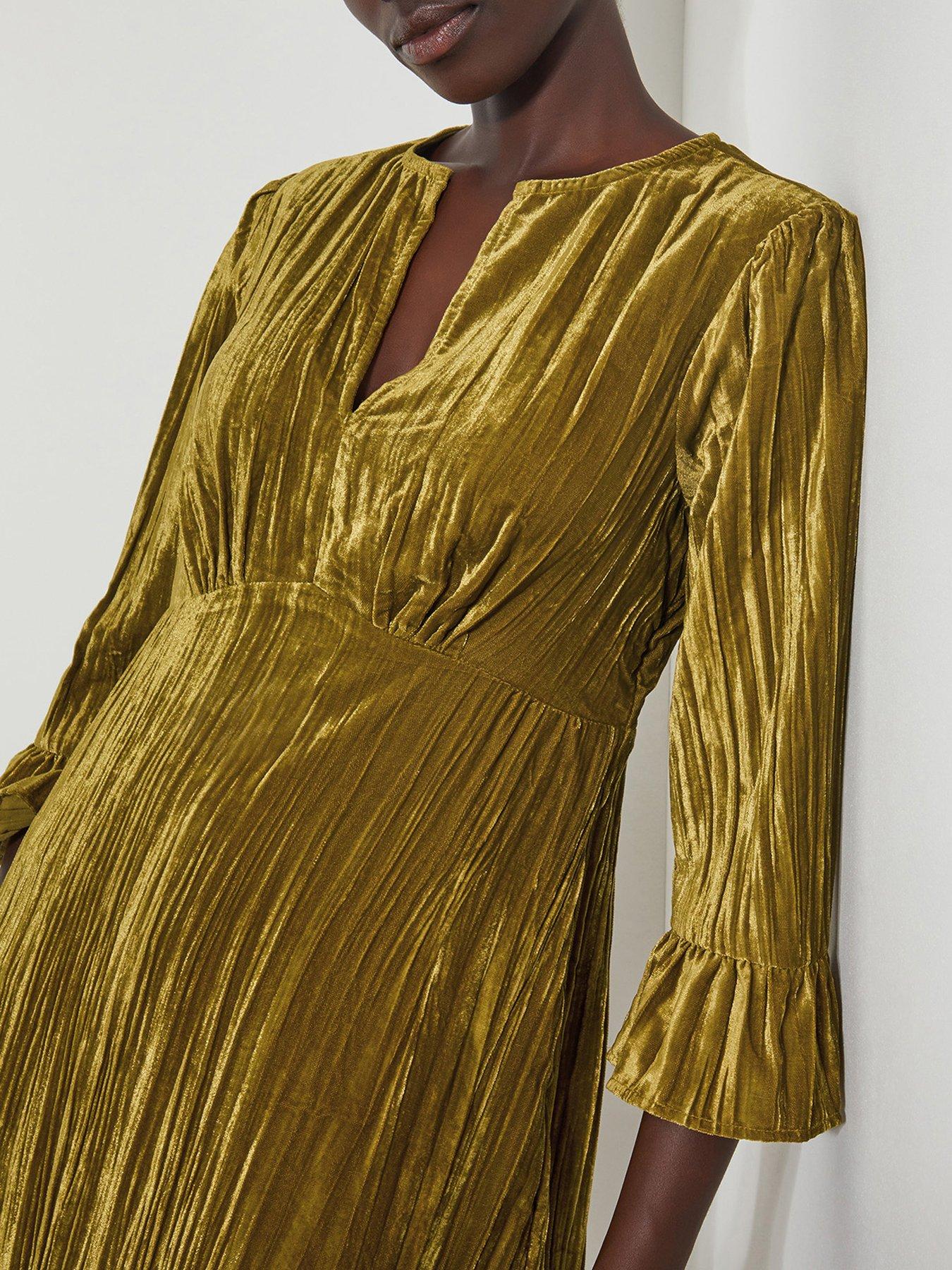 Image 4 of 5 of Monsoon Mabel Velvet Dress - Olive