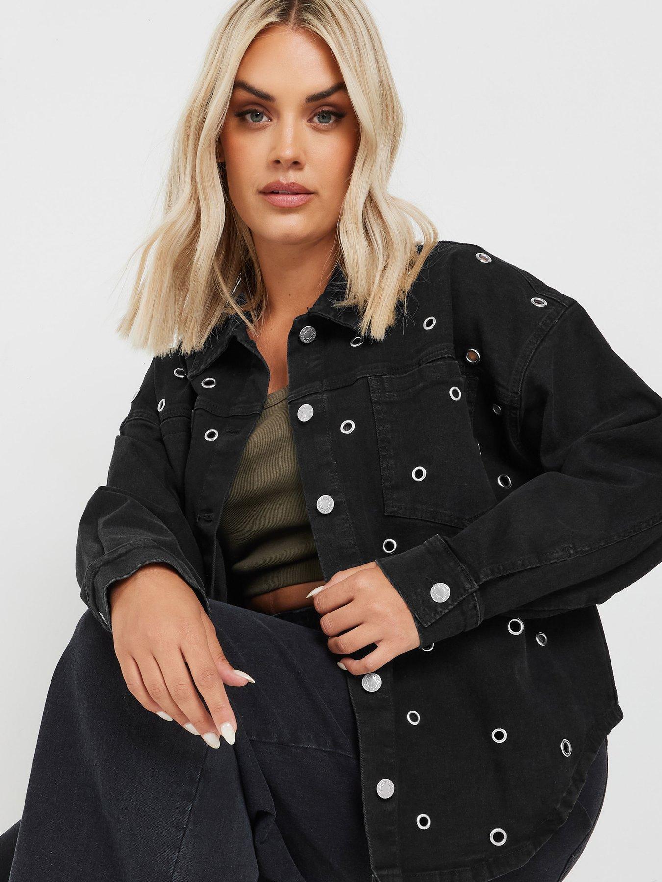 yours-curve-eyelet-denim-shacket-blackoutfit