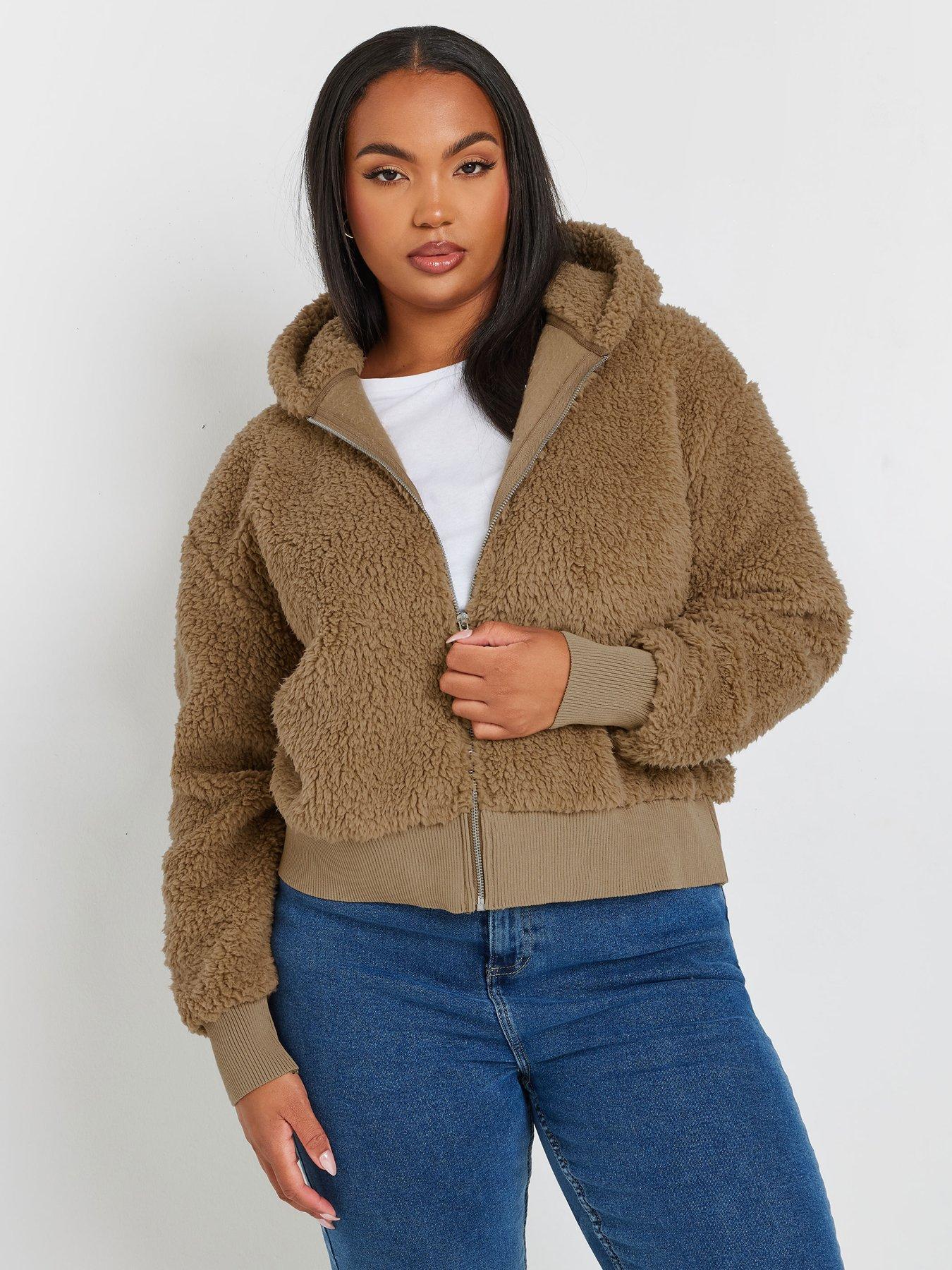 yours-curve-hooded-feather-fleece-jacket-brown