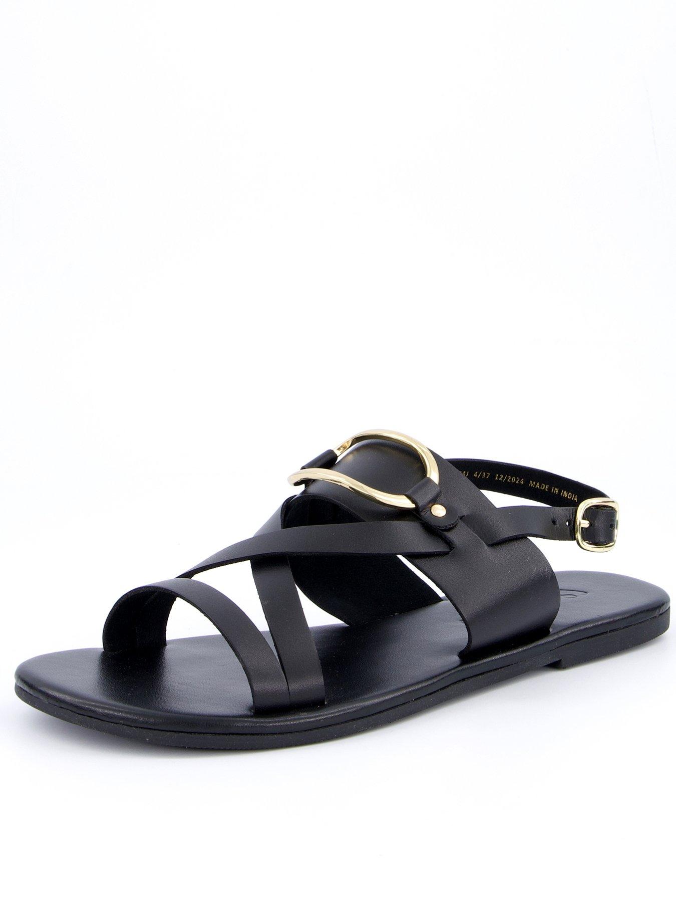 V by Very Leather Strappy Sandal - Black