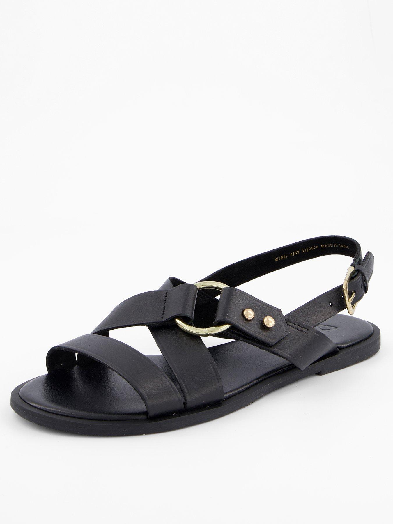 V by Very Wide Fit Leather Strappy Sandal - Black