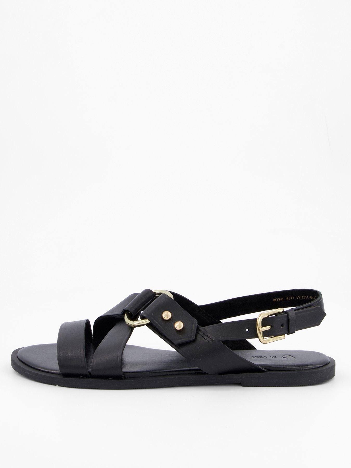 Image 2 of 6 of V by Very Wide Fit Leather Strappy Sandal - Black
