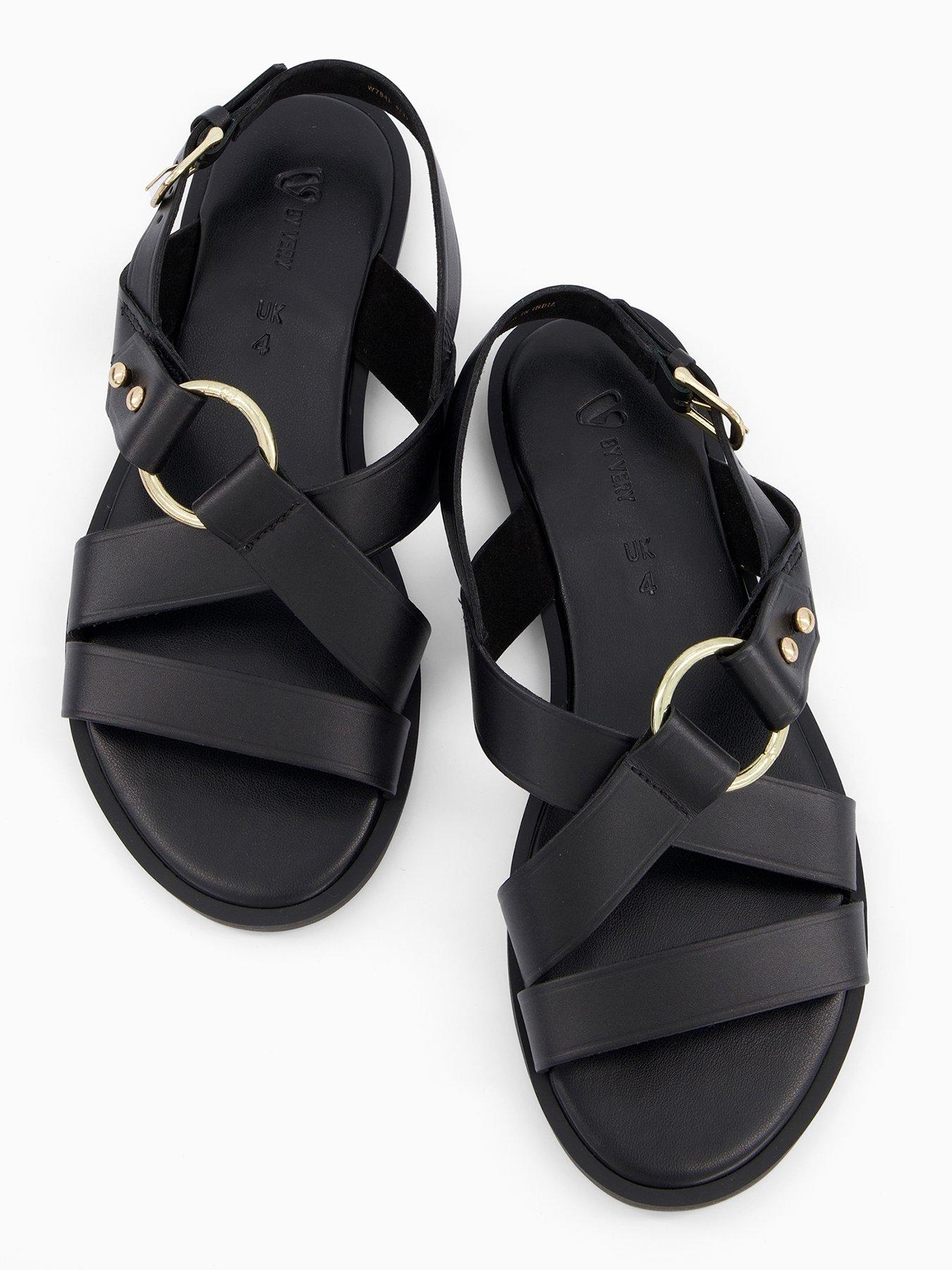 Image 3 of 6 of V by Very Wide Fit Leather Strappy Sandal - Black