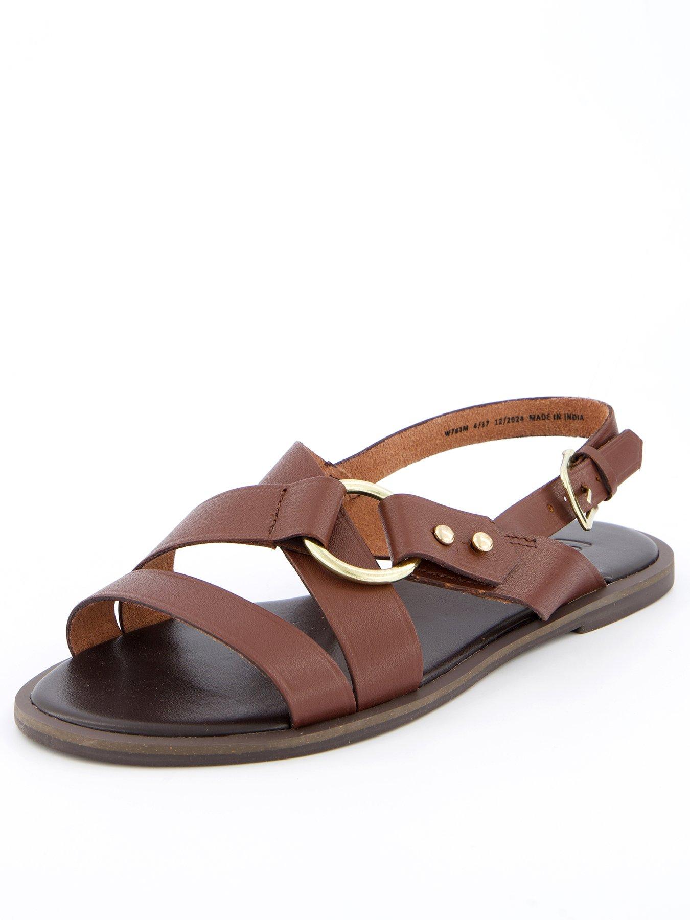 V by Very Wide Fit Leather Strappy Sandal - Choc