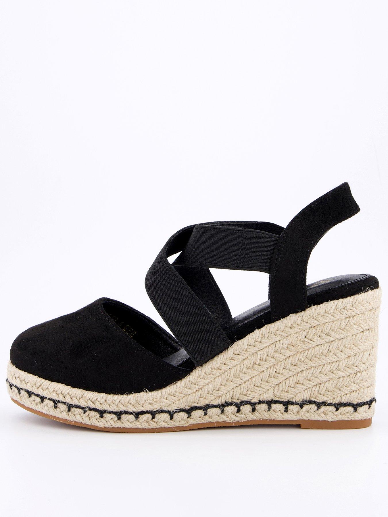 V by Very Extra Wide Fit Closed Toe Wedge With Elastic Strap - Black