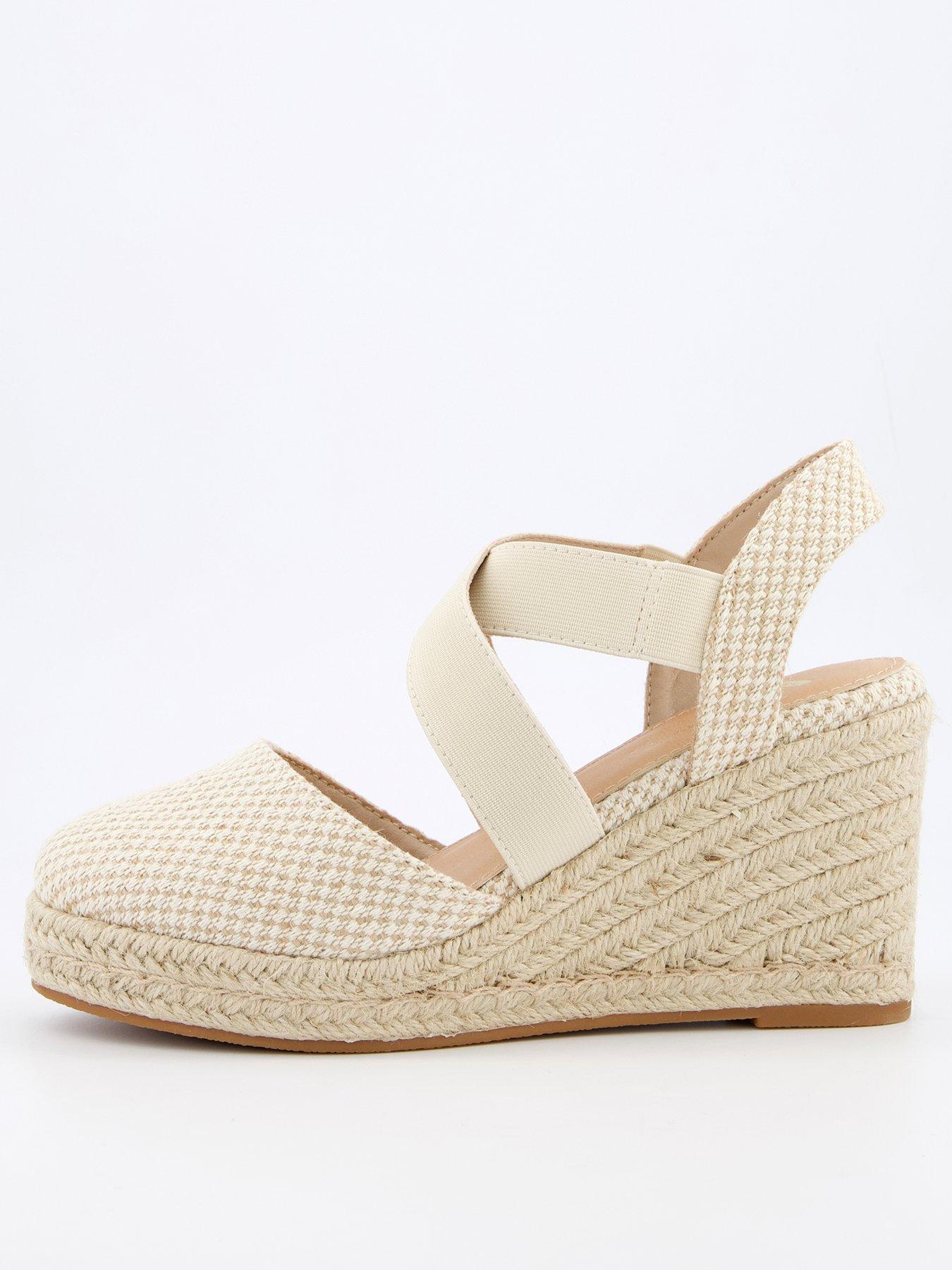 undefined Extra Wide Fit Closed Toe Wedge With Elastic Strap - Cream