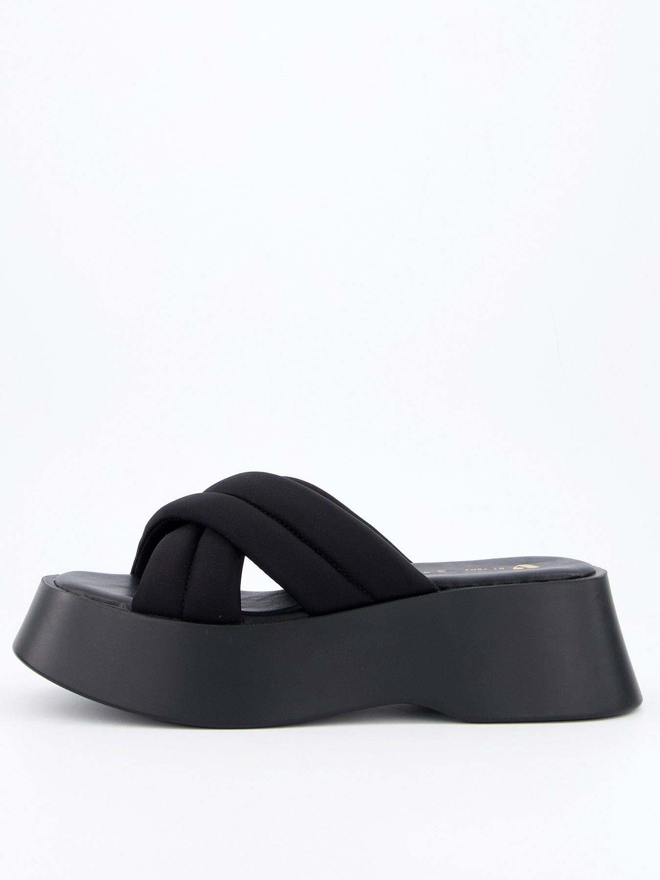 Image 1 of 7 of V by Very Flatform Padded Cross Strap Sandals - Black