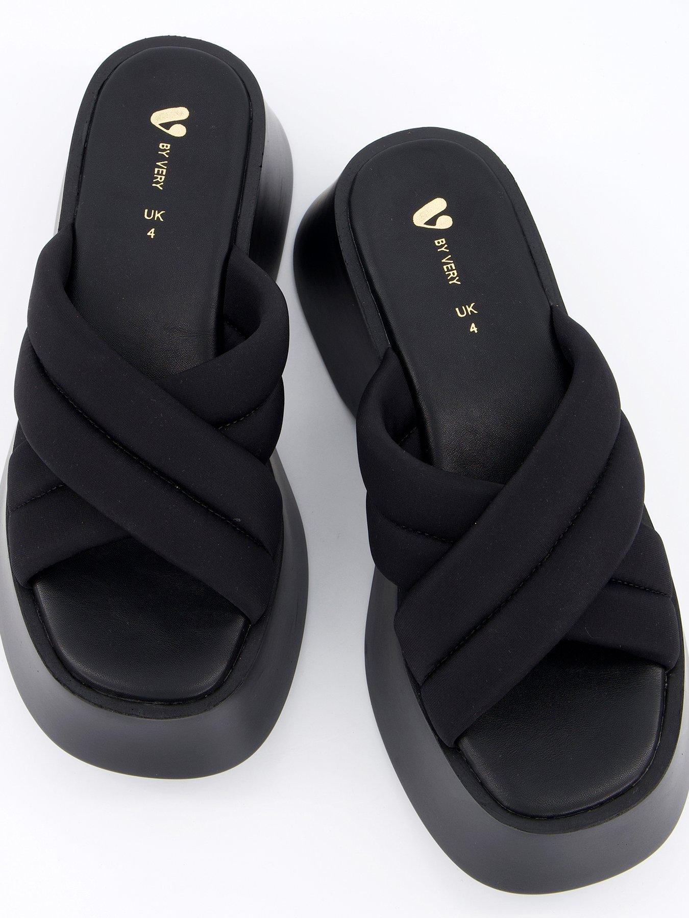 Image 3 of 7 of V by Very Flatform Padded Cross Strap Sandals - Black