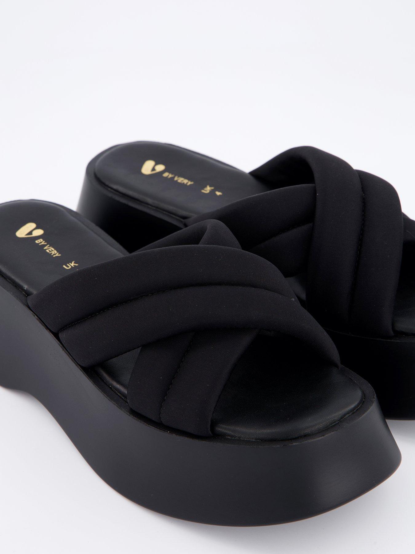 Image 5 of 7 of V by Very Flatform Padded Cross Strap Sandals - Black
