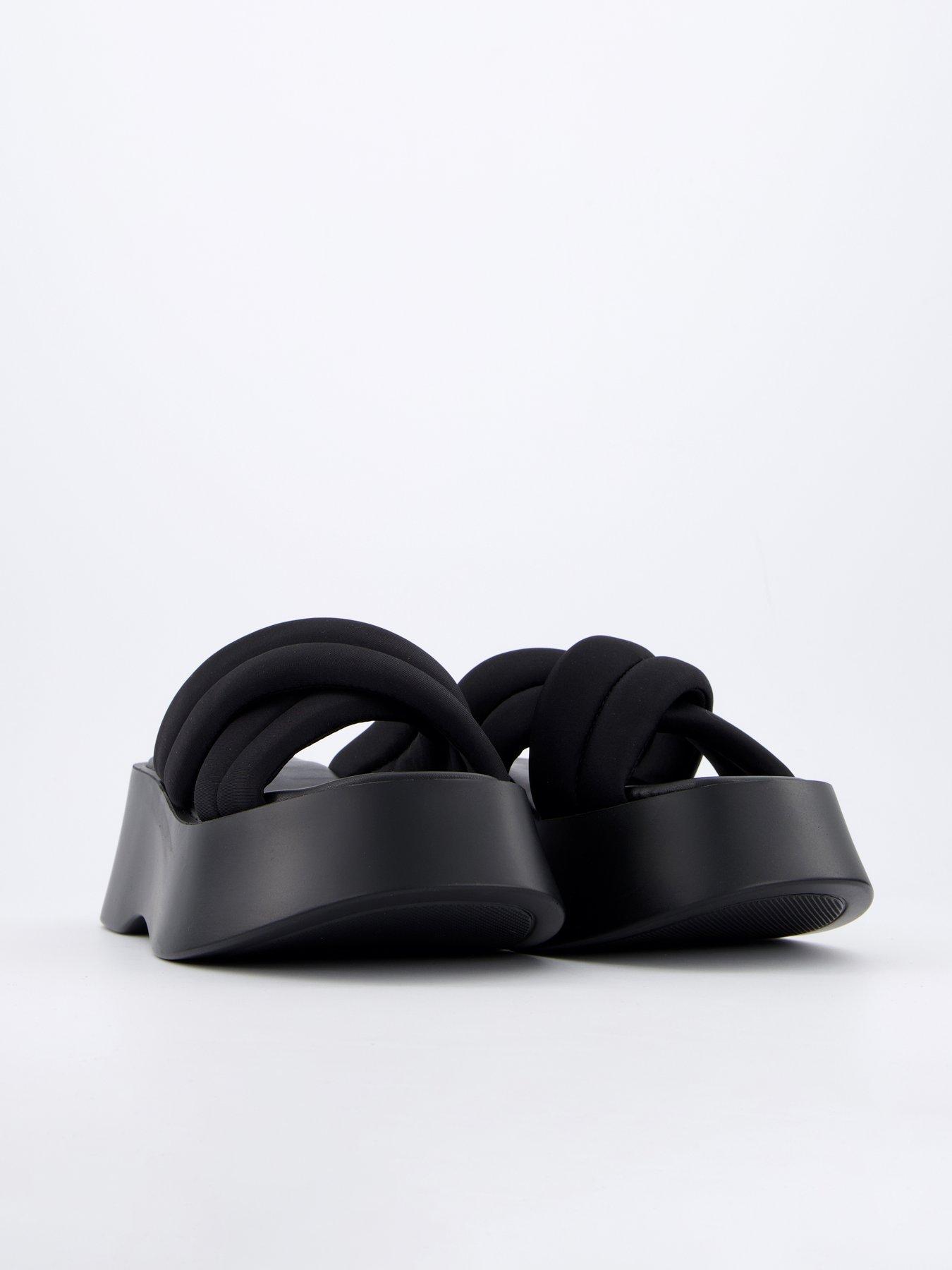 Image 6 of 7 of V by Very Flatform Padded Cross Strap Sandals - Black