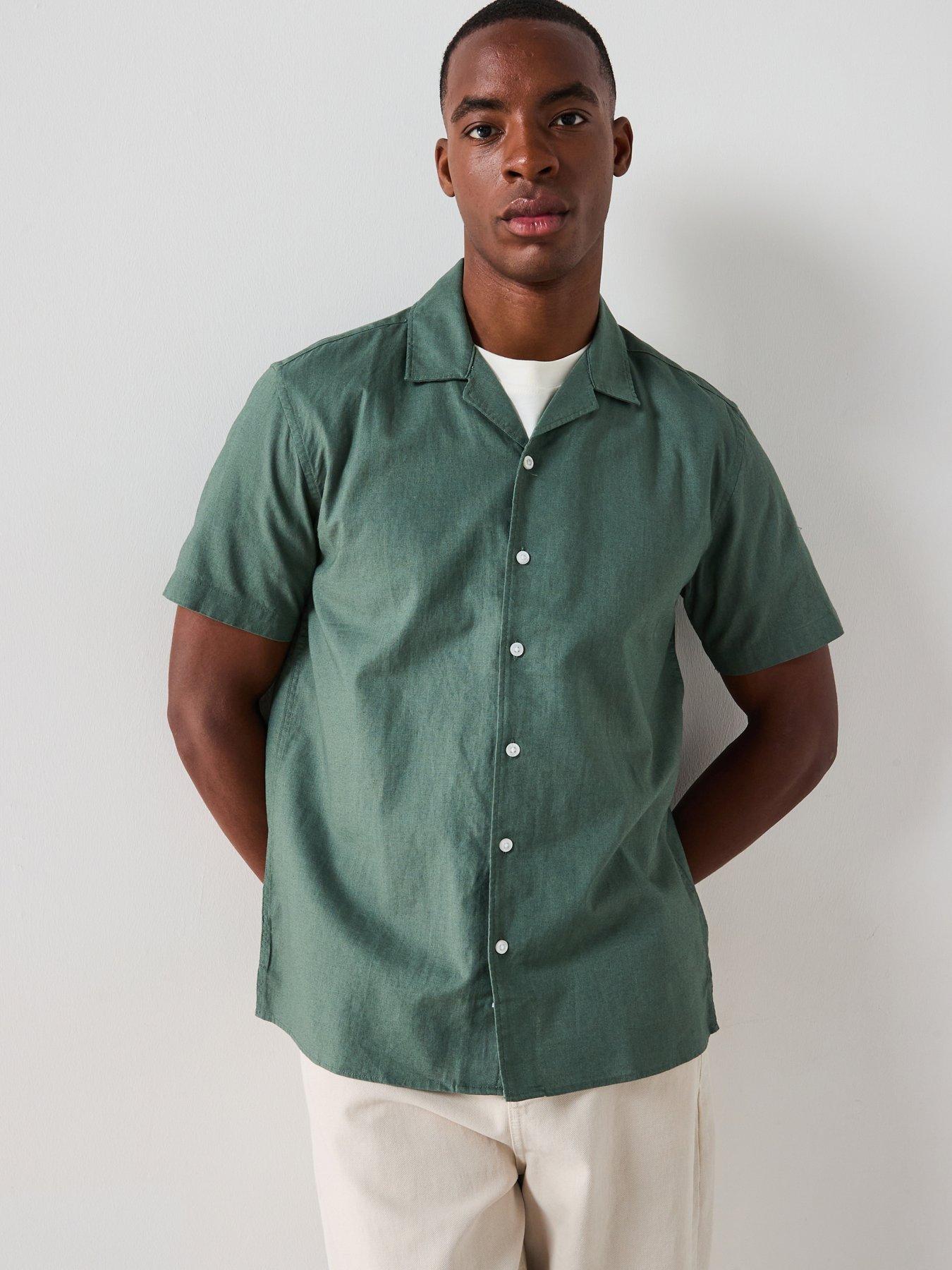Image of Everyday Short Sleeve Revere Collar Linen Shirt - Khaki