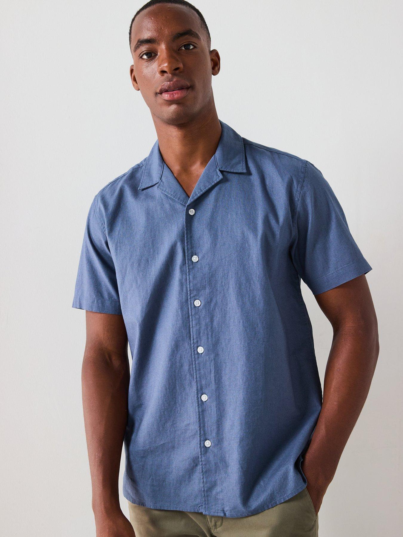 Everyday Short Sleeve Revere Collar Linen Shirt - Mid Blue | Very Ireland