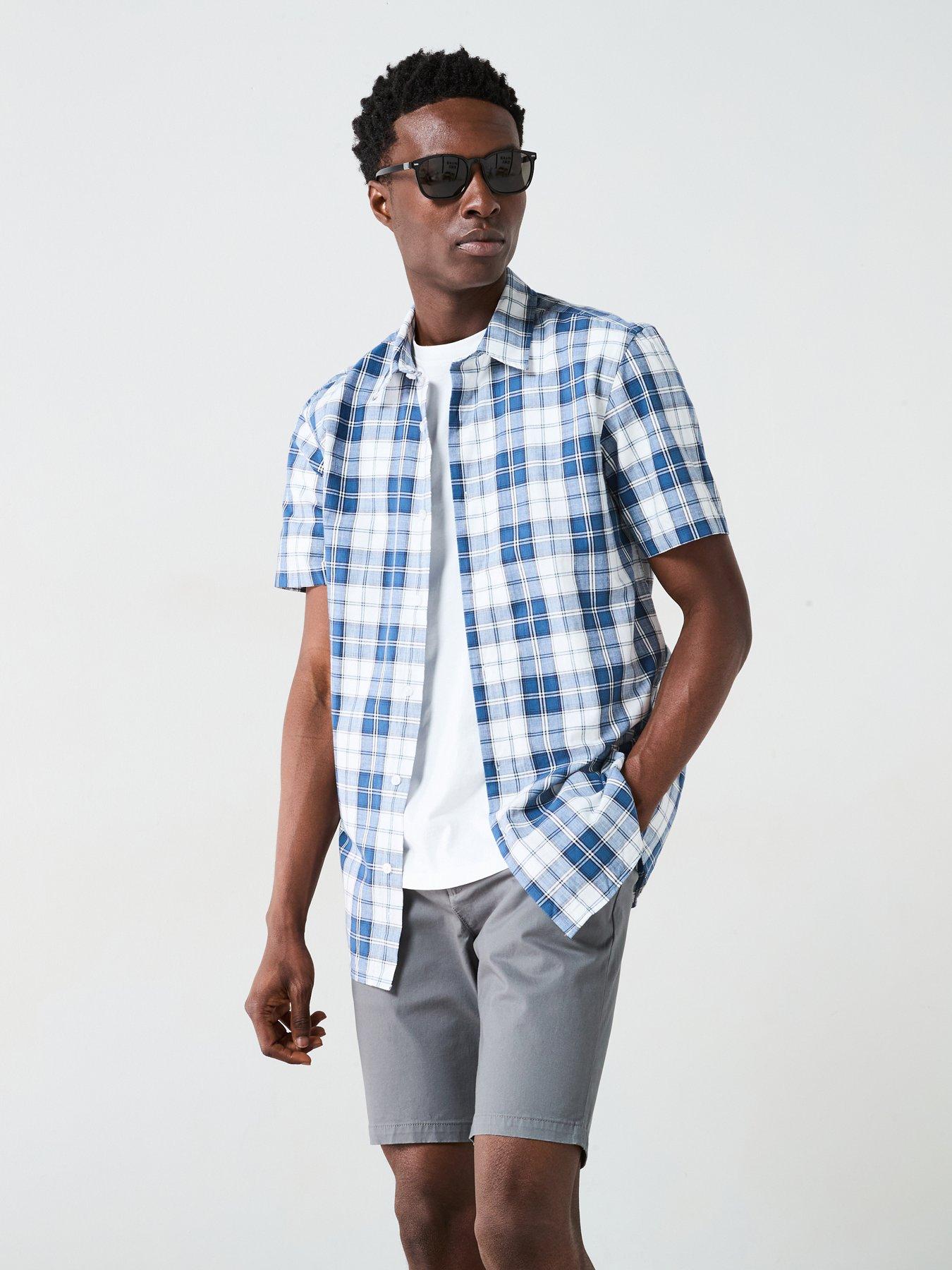 Image 1 of 6 of Very Man Short Sleeve Check Shirt - Navy