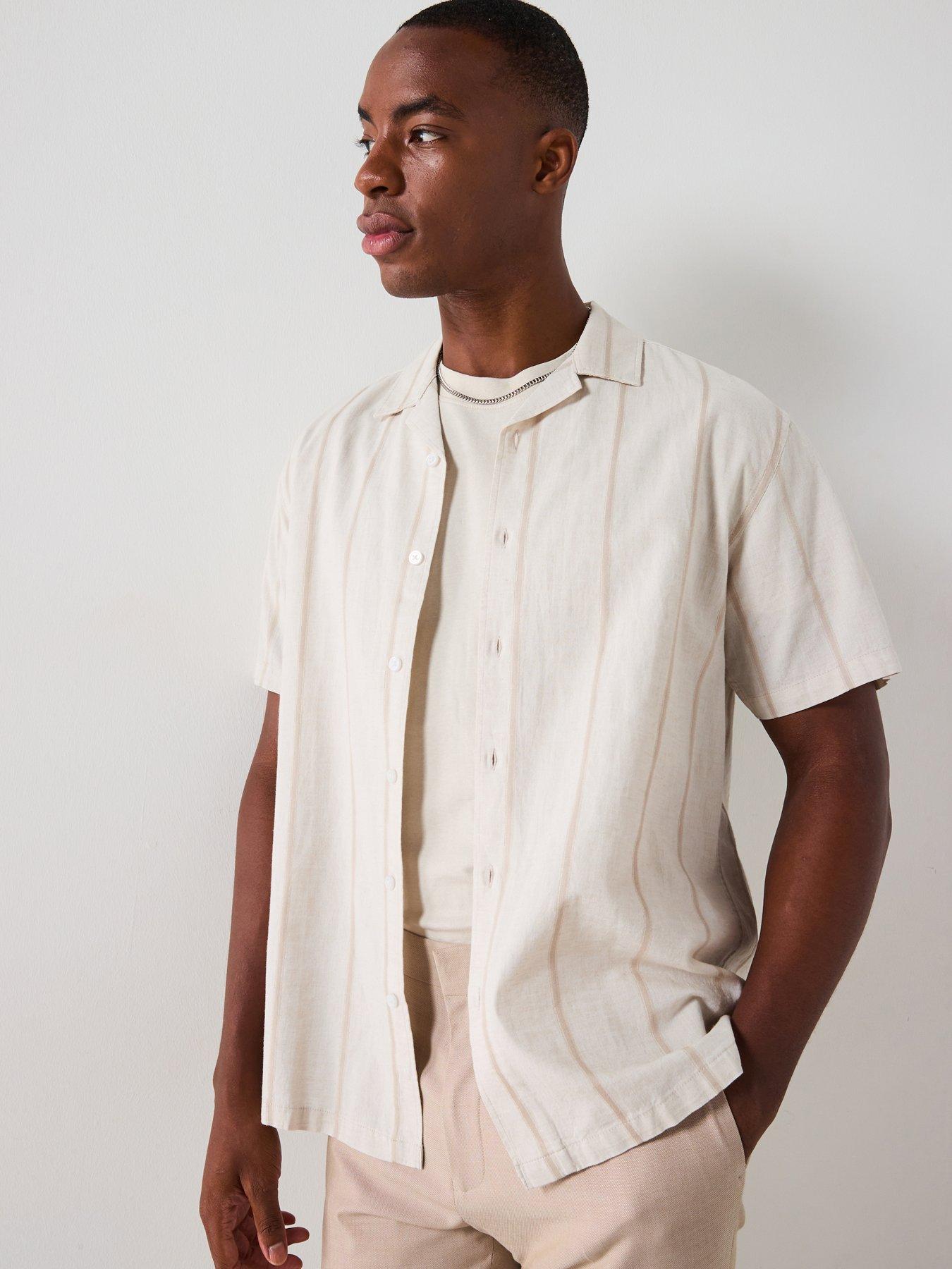 Image 1 of 6 of Very Man Short Sleeve Revere Stripe Shirt - Natural