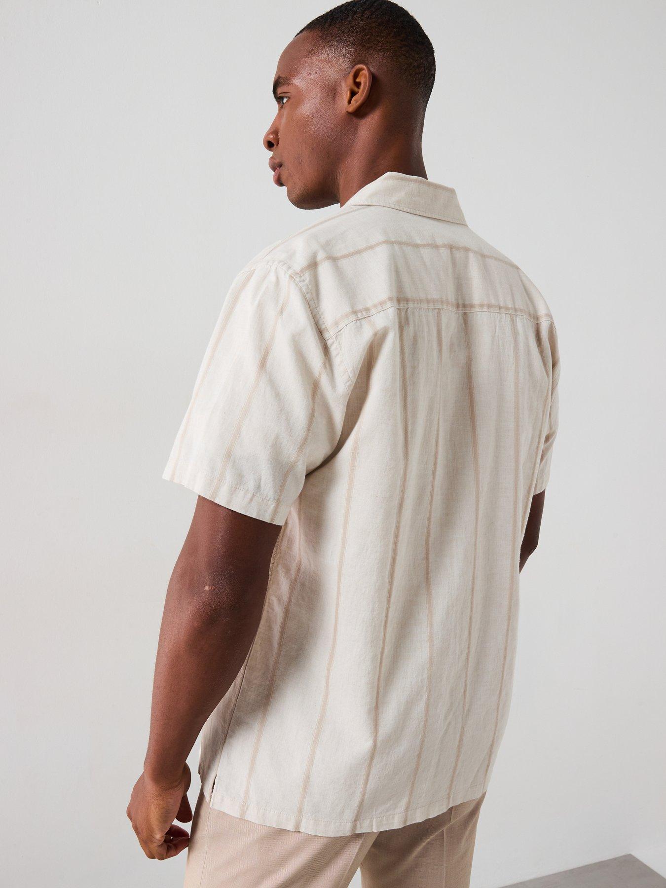 Image 2 of 6 of Very Man Short Sleeve Revere Stripe Shirt - Natural