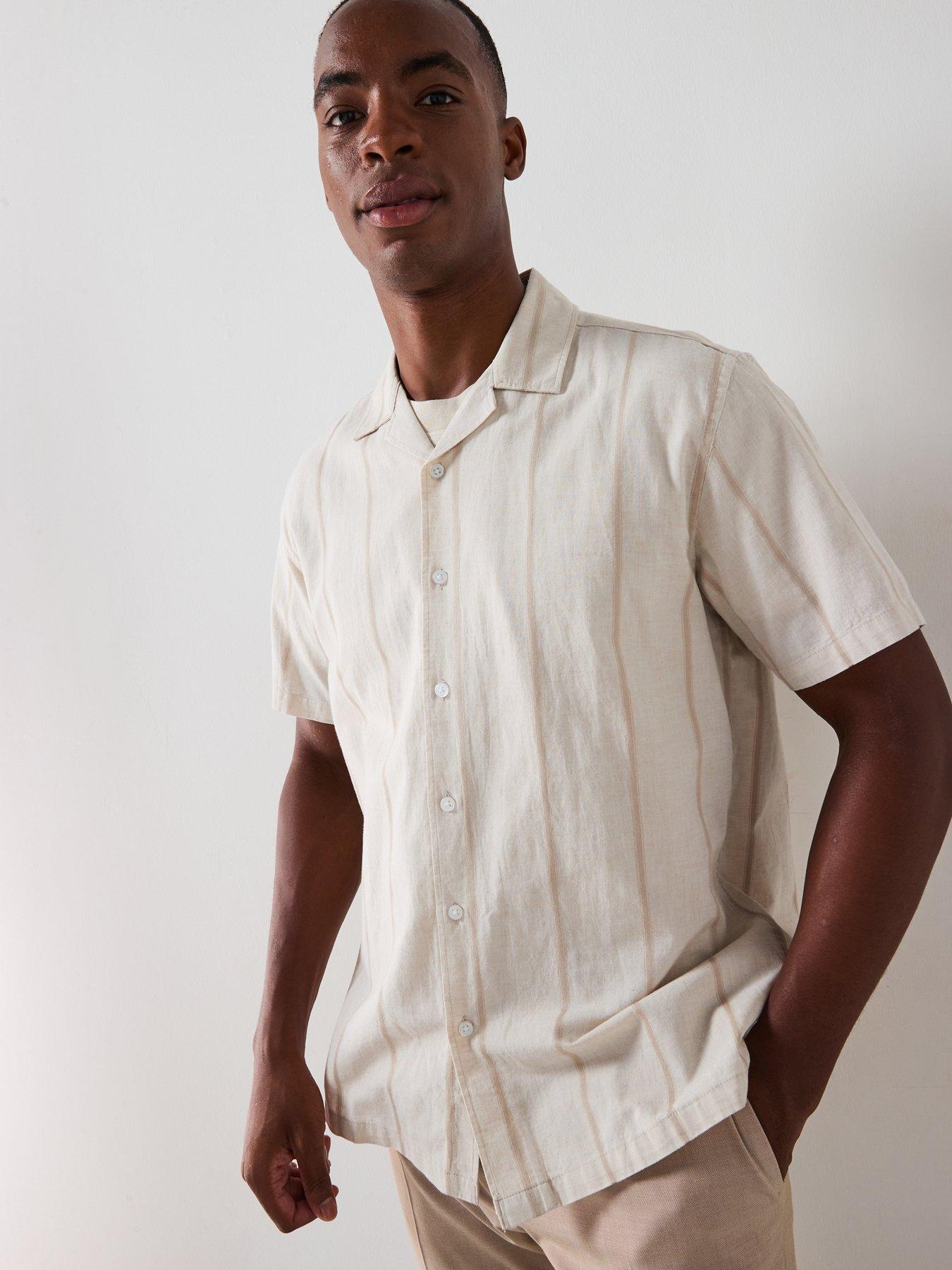 Image 5 of 6 of Very Man Short Sleeve Revere Stripe Shirt - Natural