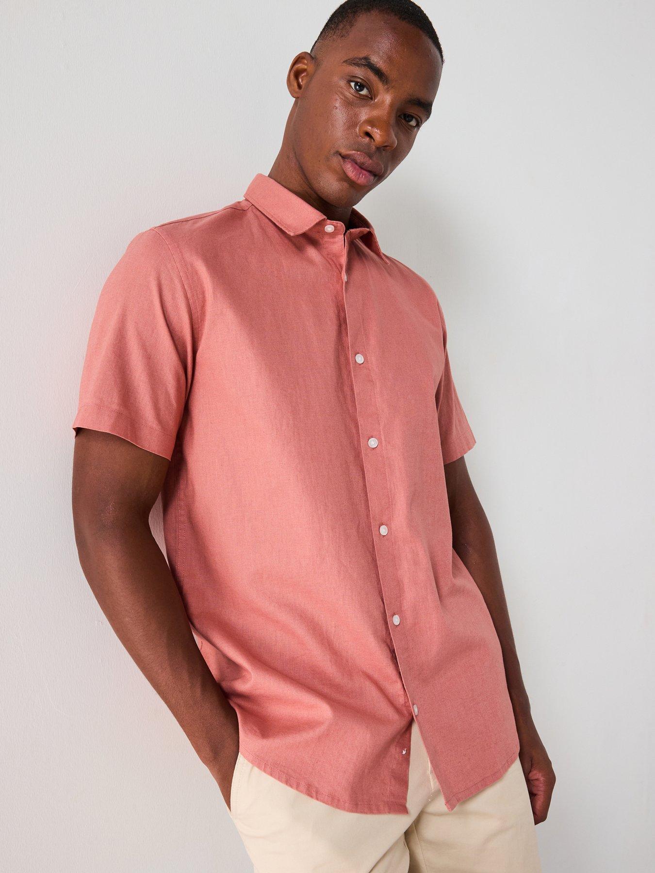 Image of Everyday Short Sleeve Standard Collar Linen Shirt - Terracotta