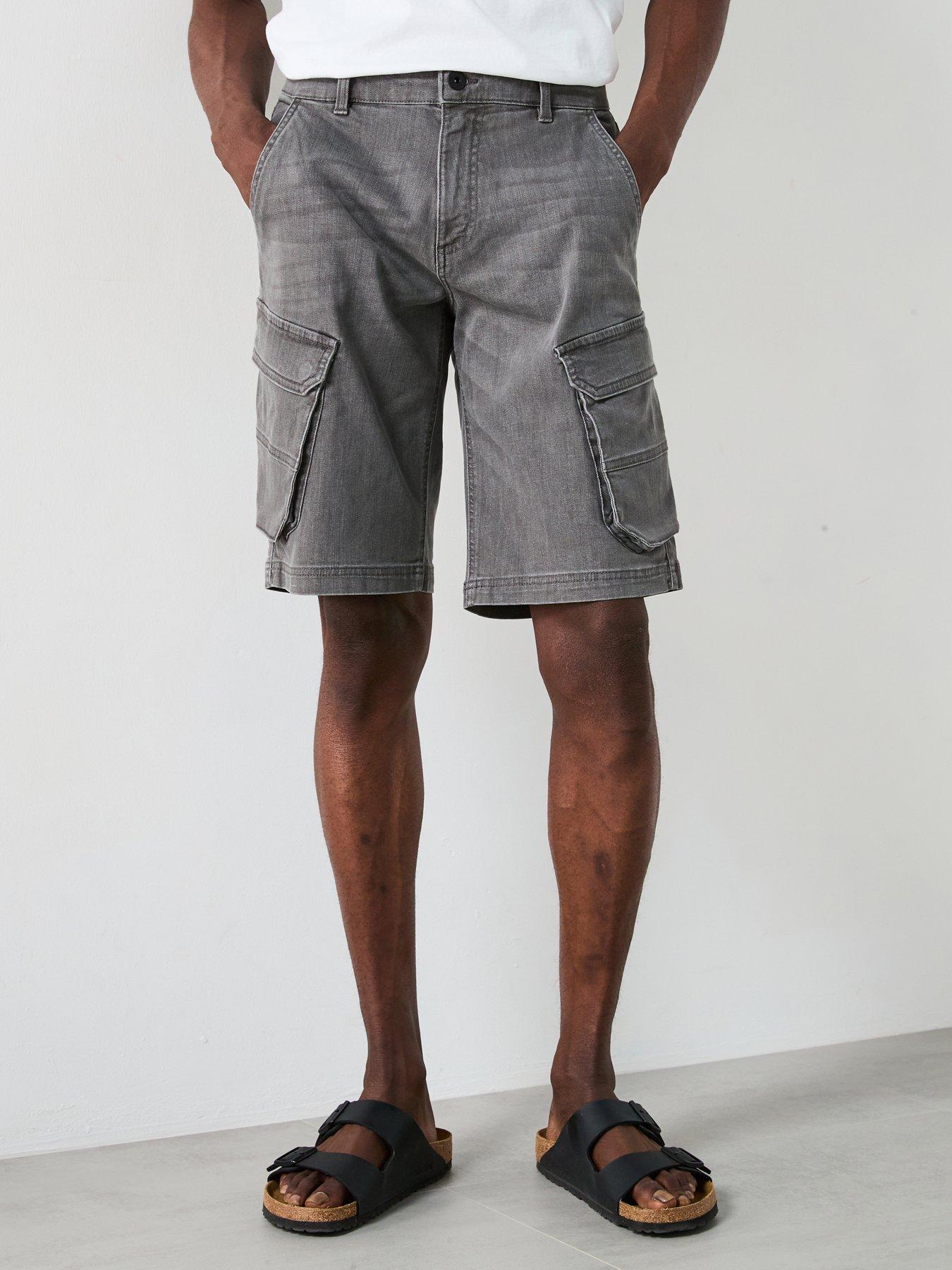 very-man-relaxed-denim-cargo-shorts-grey