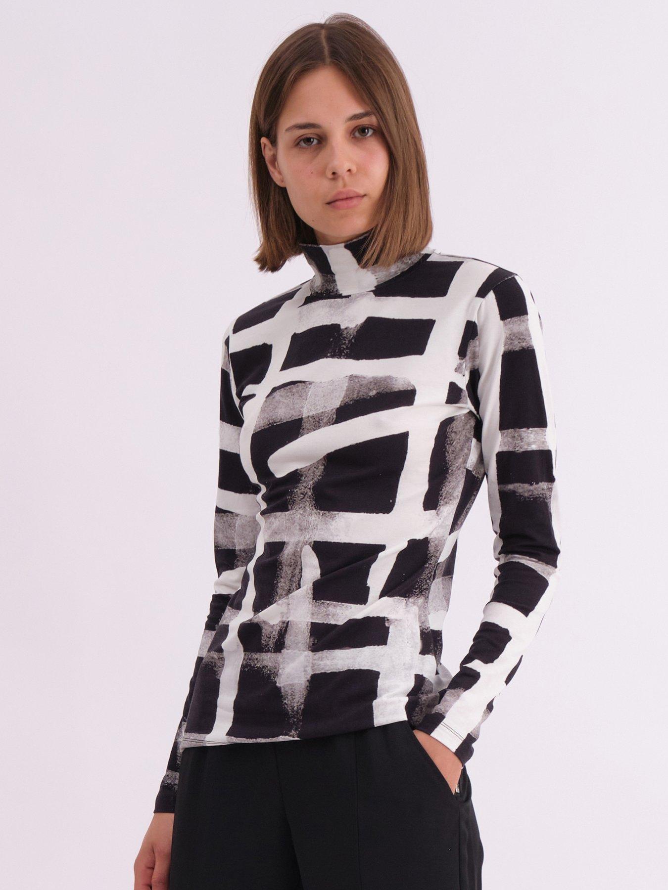 Religion Edge Roll Neck Top In Abstract Monochrome Hero Print