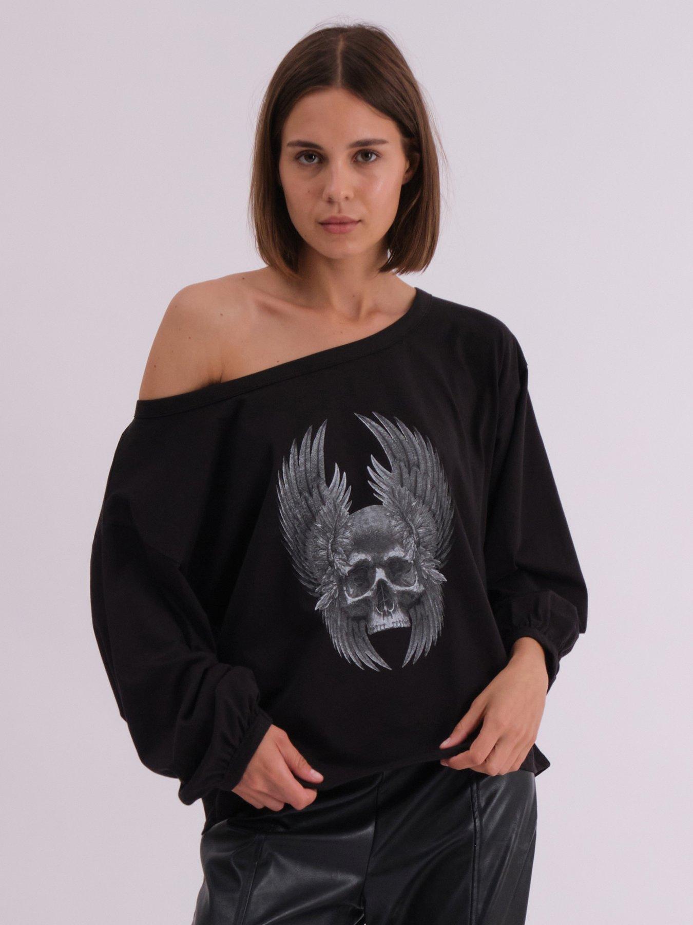 religion-oversized-batwing-t-shirt-with-wings-skull-graphic-in-white