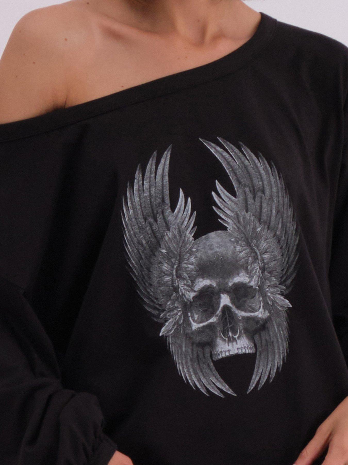 religion-oversized-batwing-t-shirt-with-wings-skull-graphic-in-whitedetail