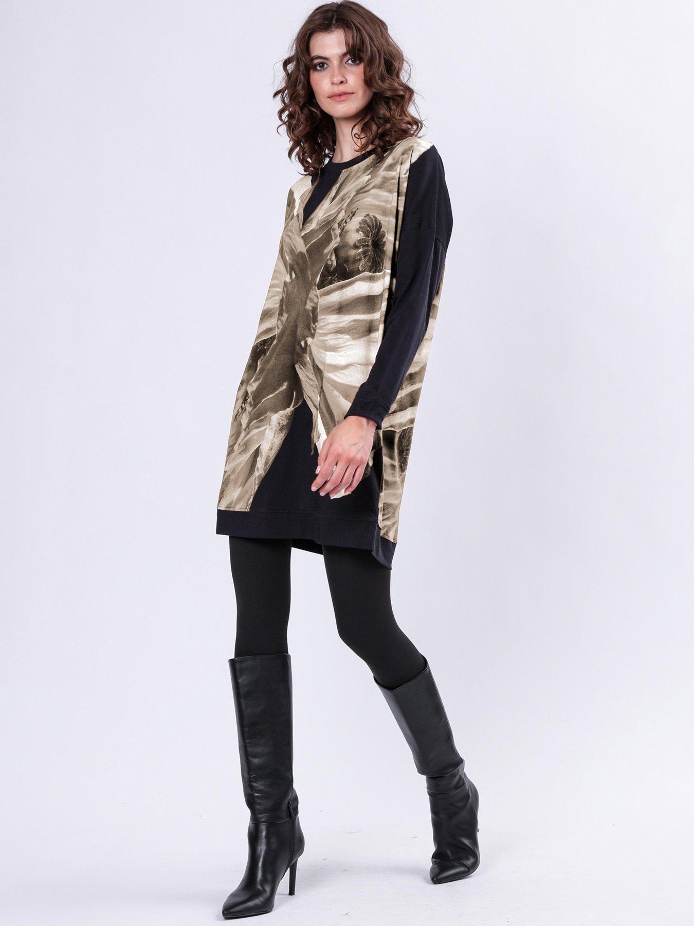 Religion Charm Tunic Dress In Soft Cotton With Floral Placement Print